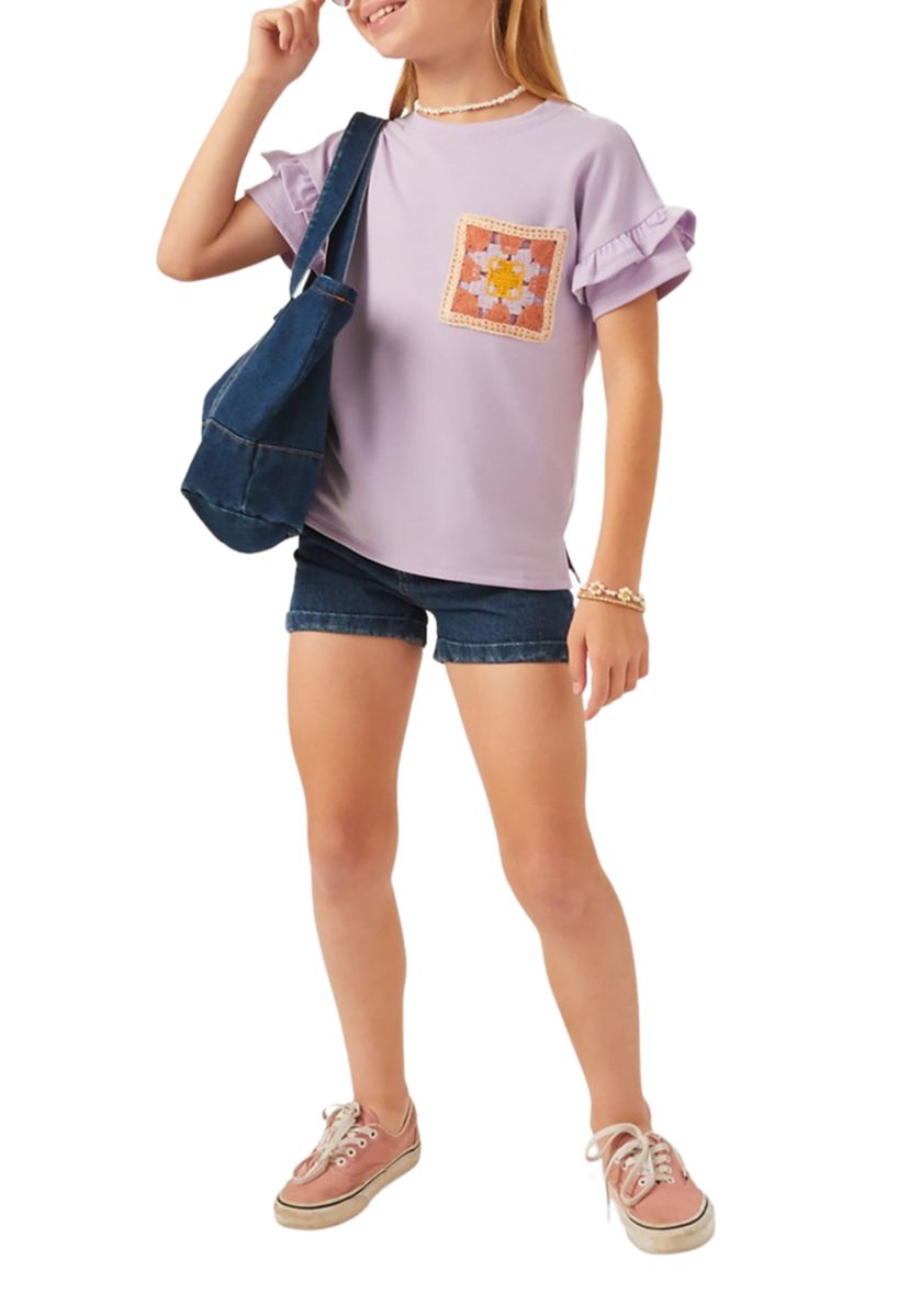 Girls 7-16 Crochet French Terry Ruffle Top