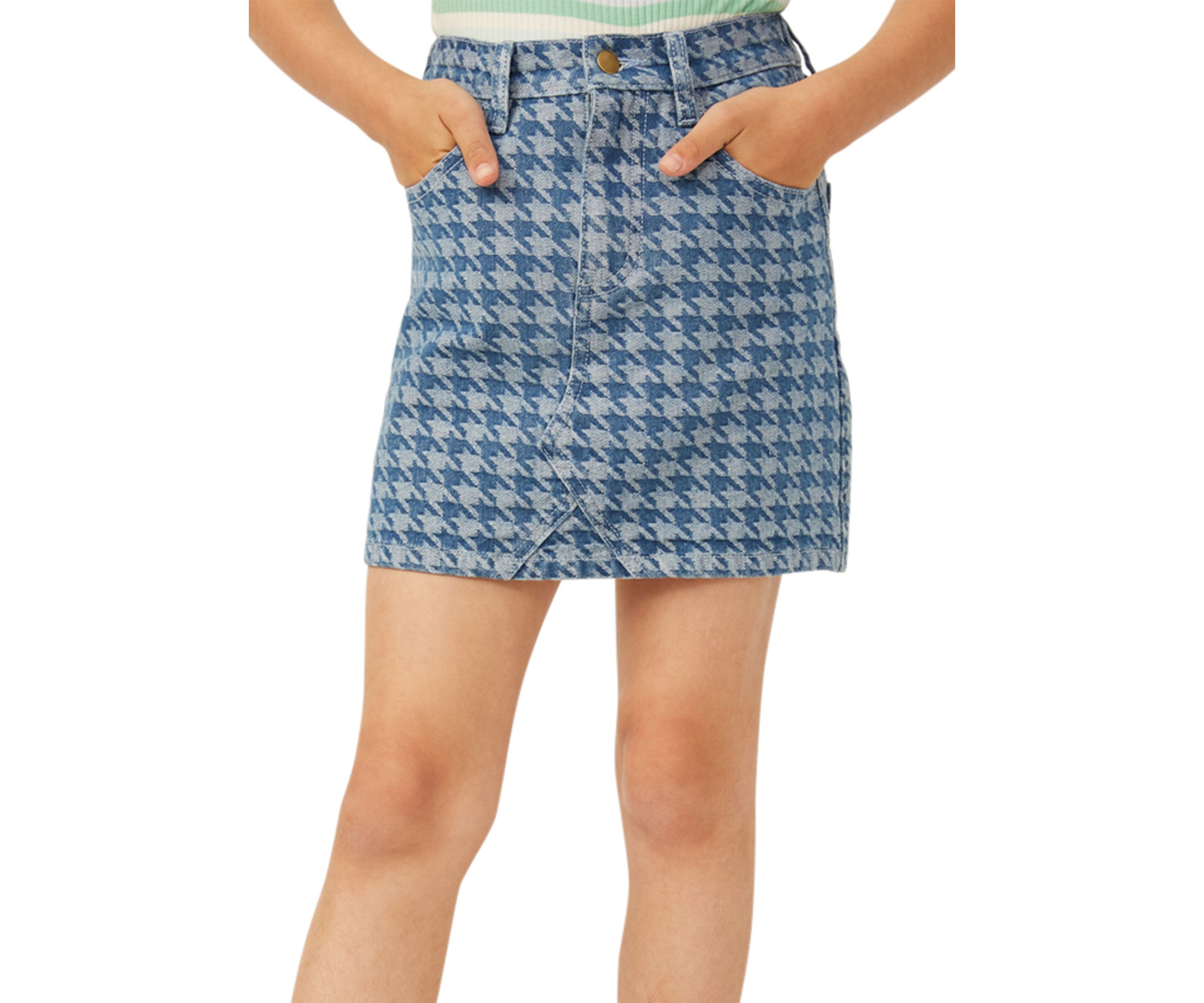 Girls 7-16 Houndstooth Print Denim Skirt
