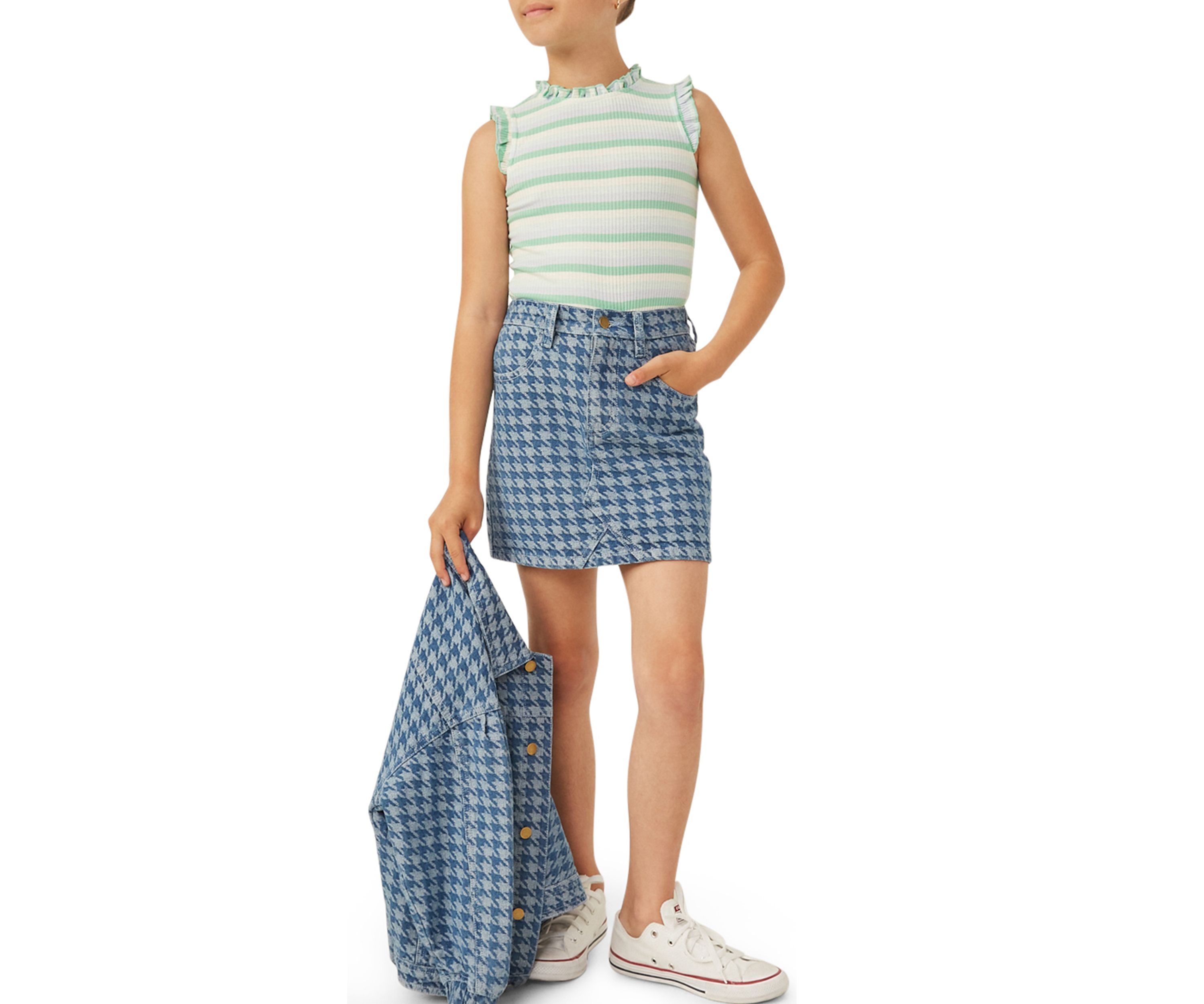 Girls 7-16 Houndstooth Print Denim Skirt