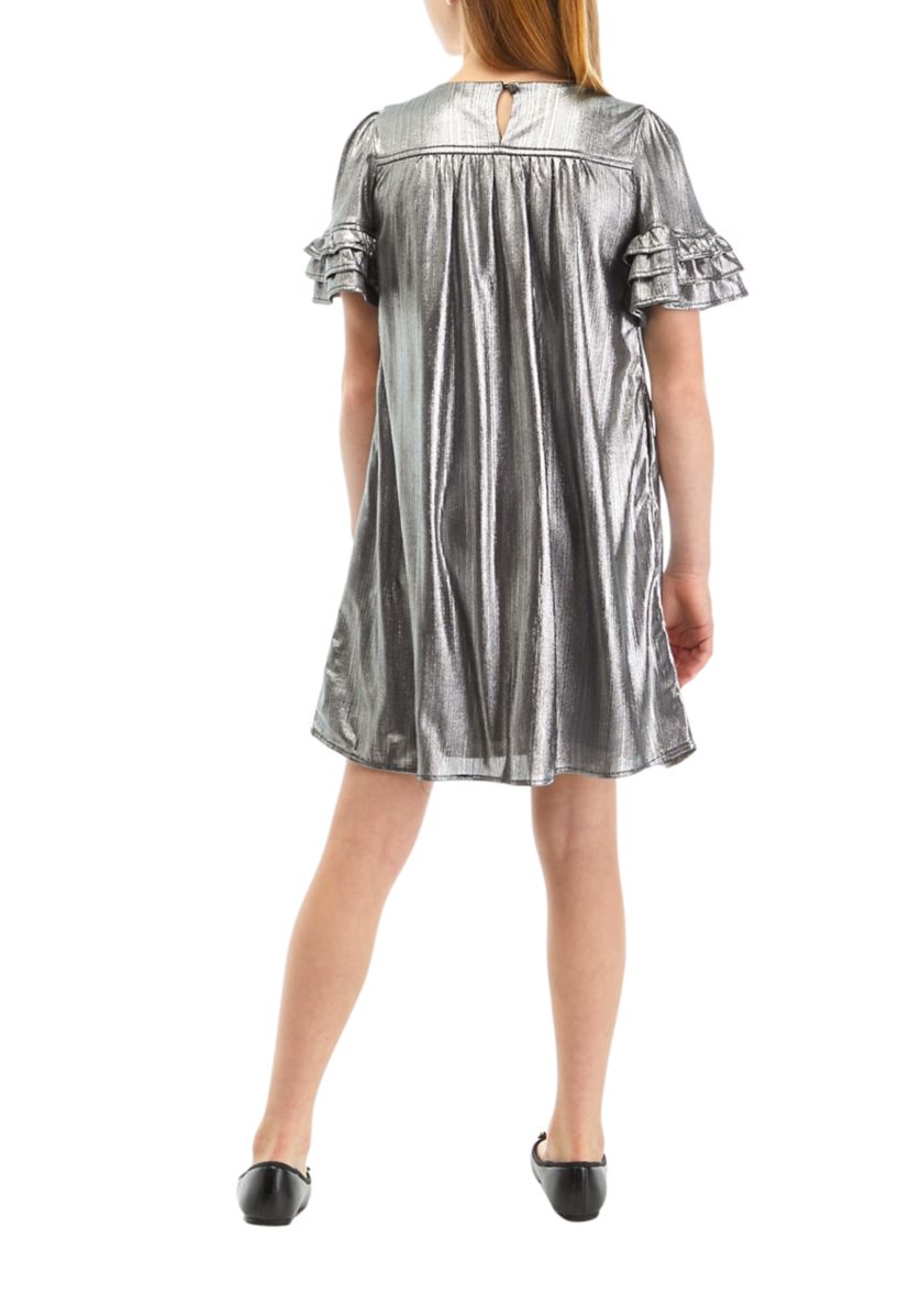 Girls 7-16 Textured Iridescent Layered Ruffle Dress