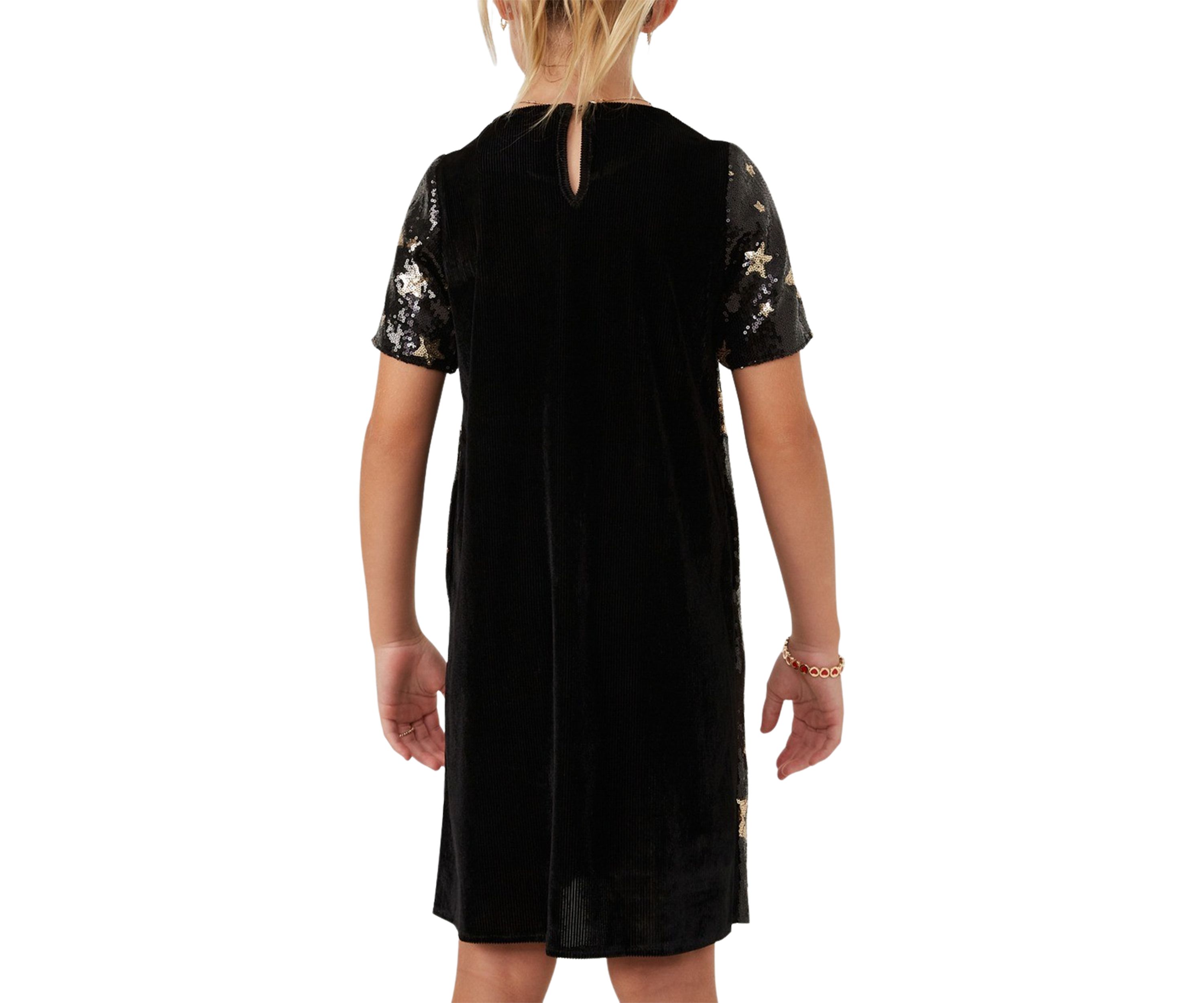 Girls 7-16 Sequined Star Pattern Shift Dress