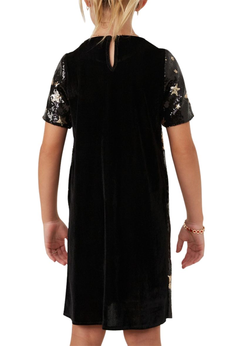 Girls 7-16 Sequined Star Pattern Shift Dress