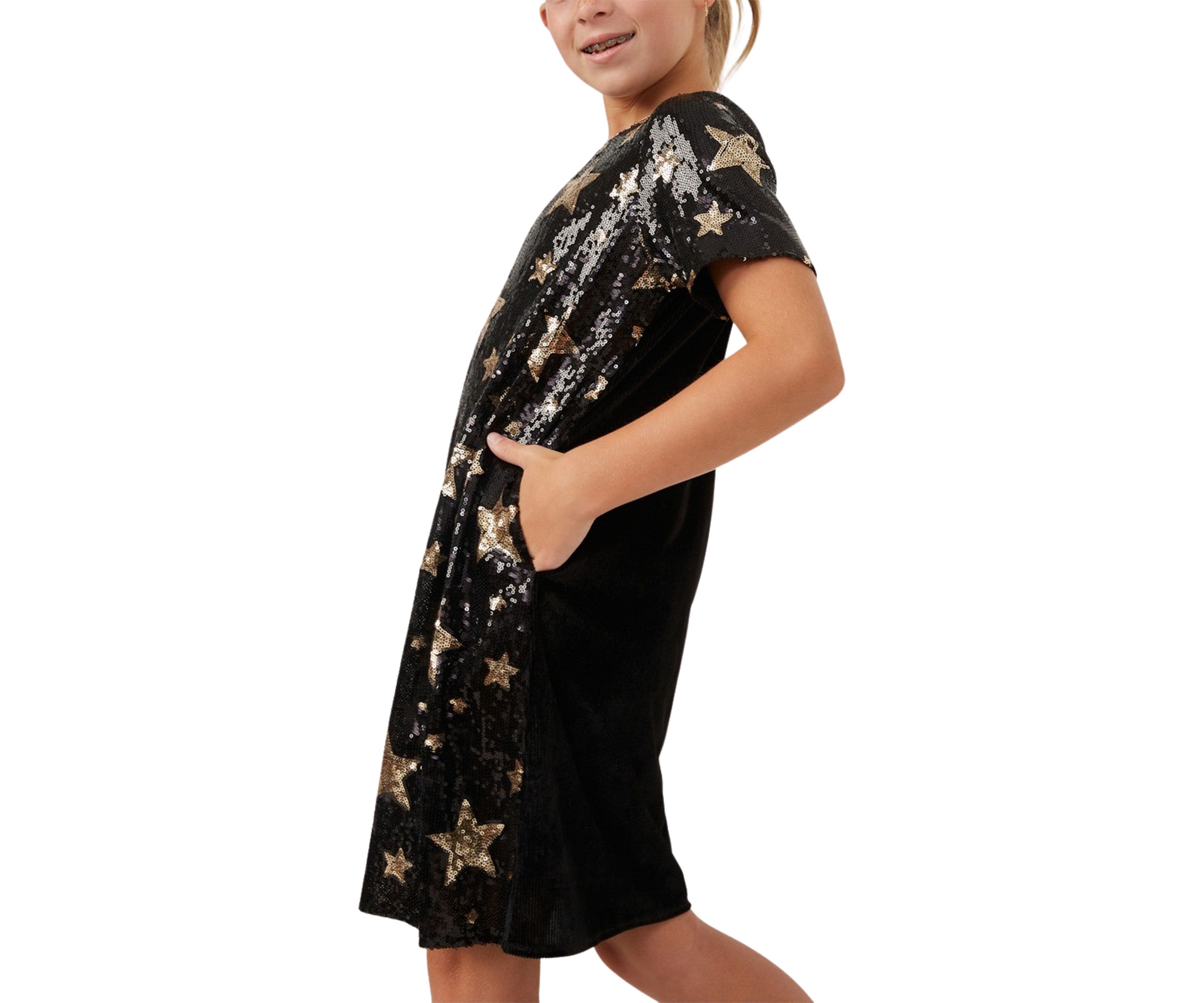 Girls 7-16 Sequined Star Pattern Shift Dress