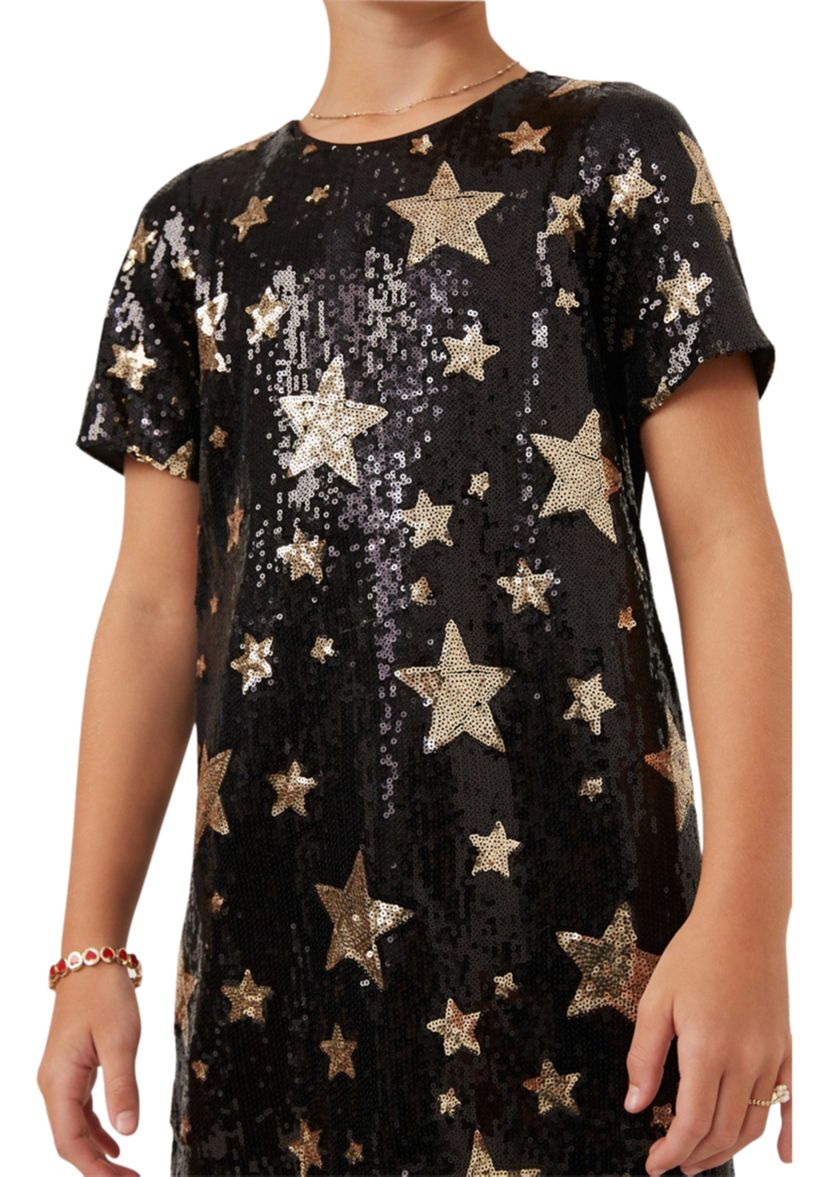 Girls 7-16 Sequined Star Pattern Shift Dress