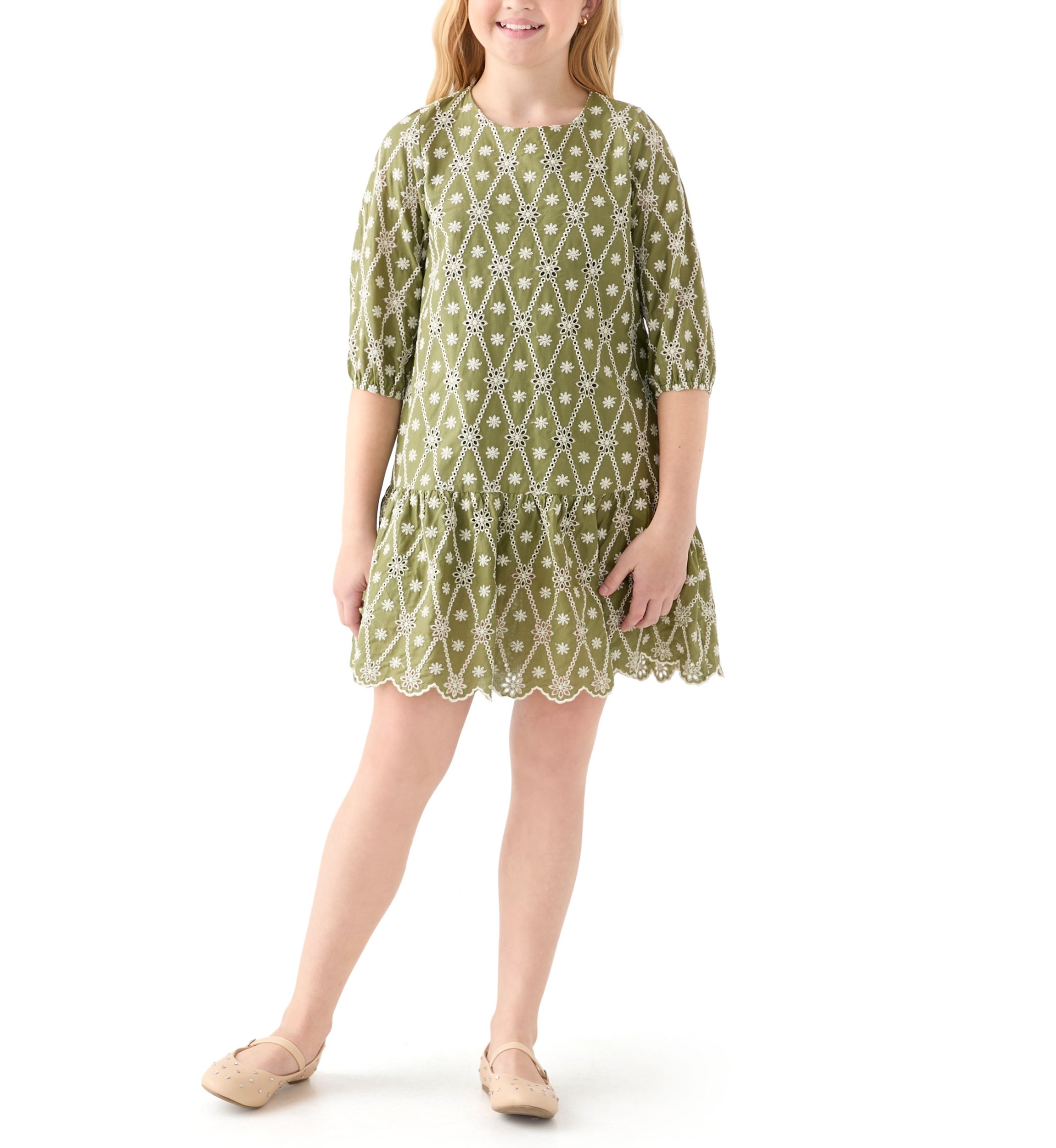 Girls 7-16 Eyelet Crochet Detail Dress
