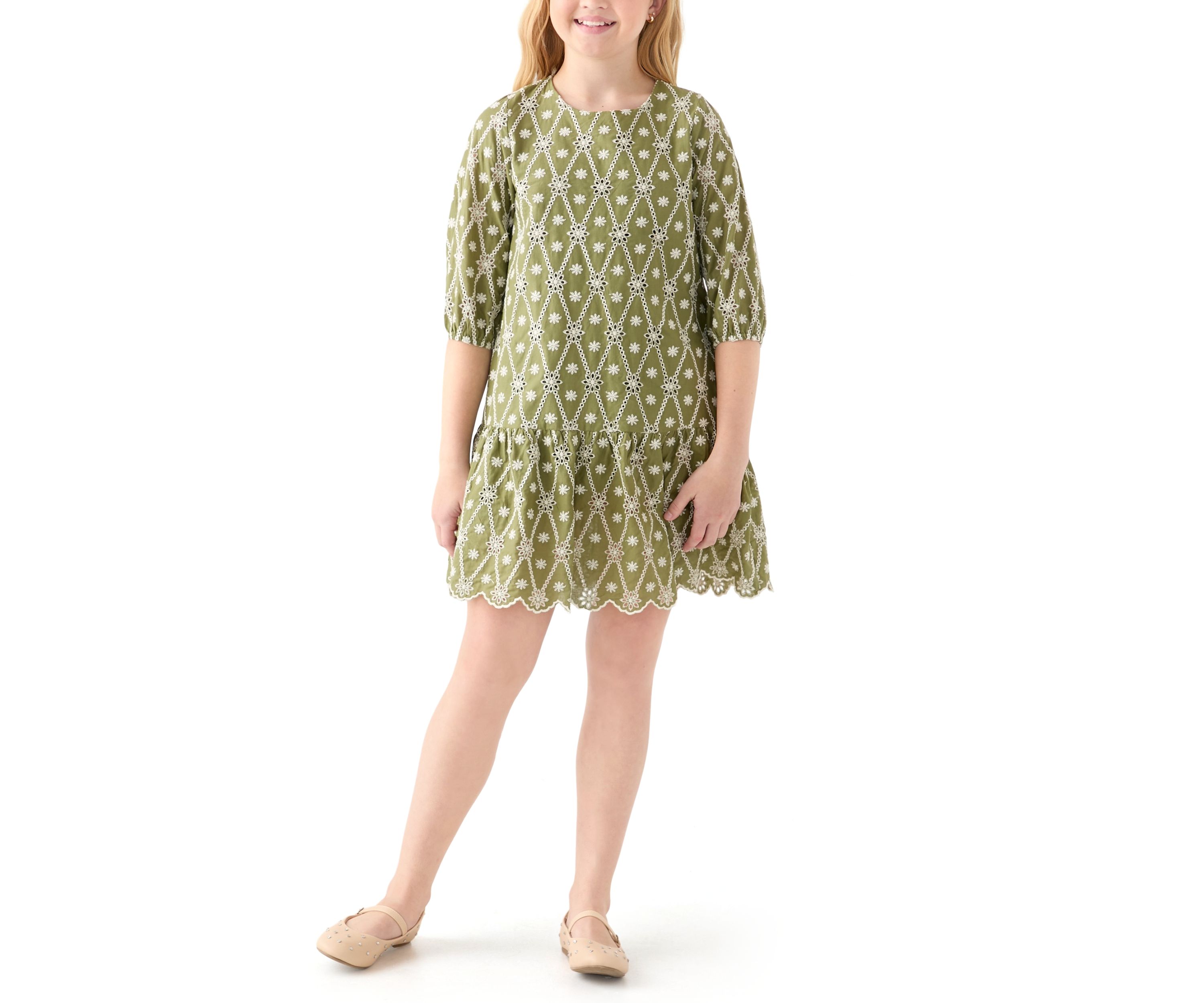 Girls 7-16 Eyelet Crochet Detail Dress