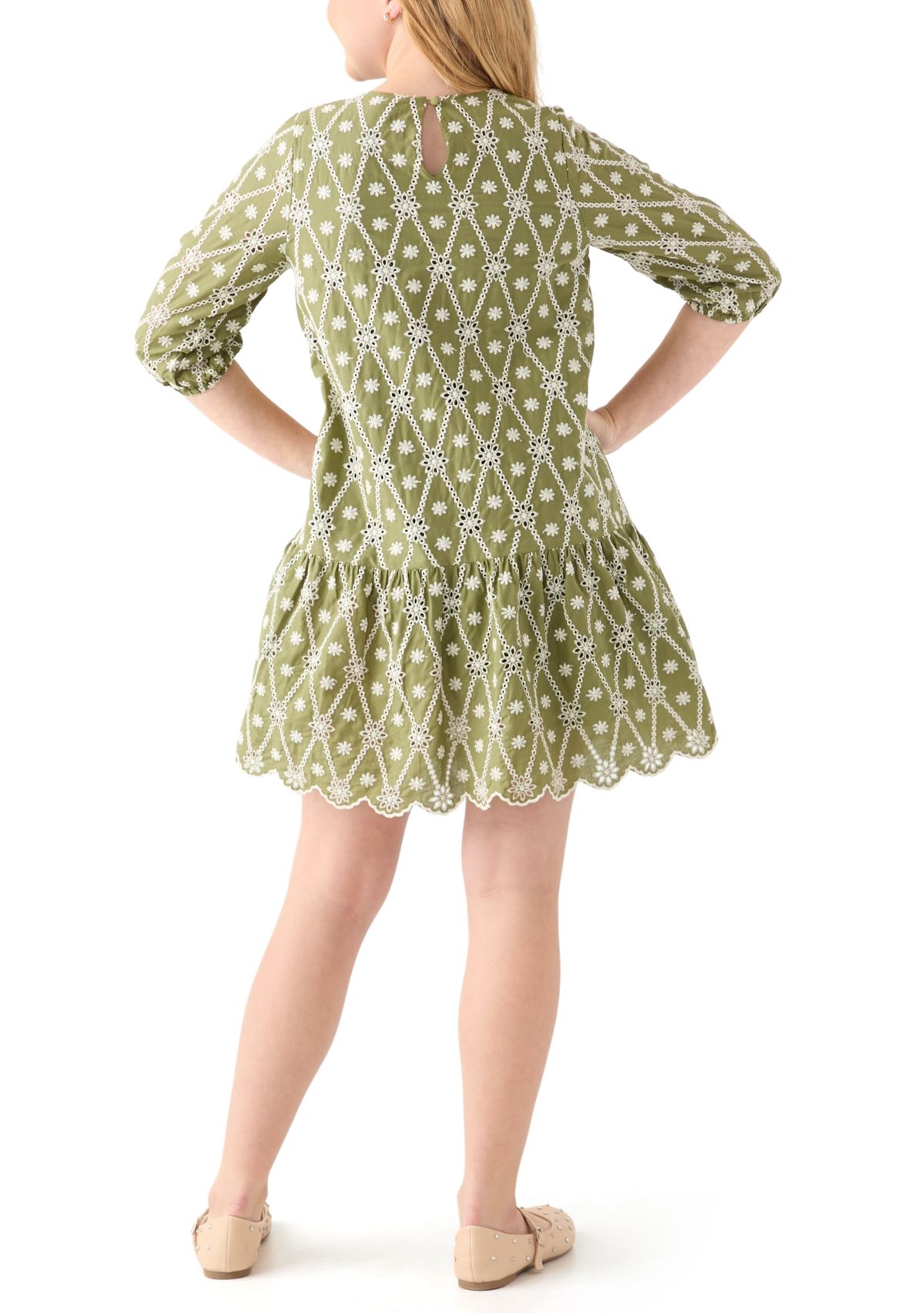 Girls 7-16 Eyelet Crochet Detail Dress