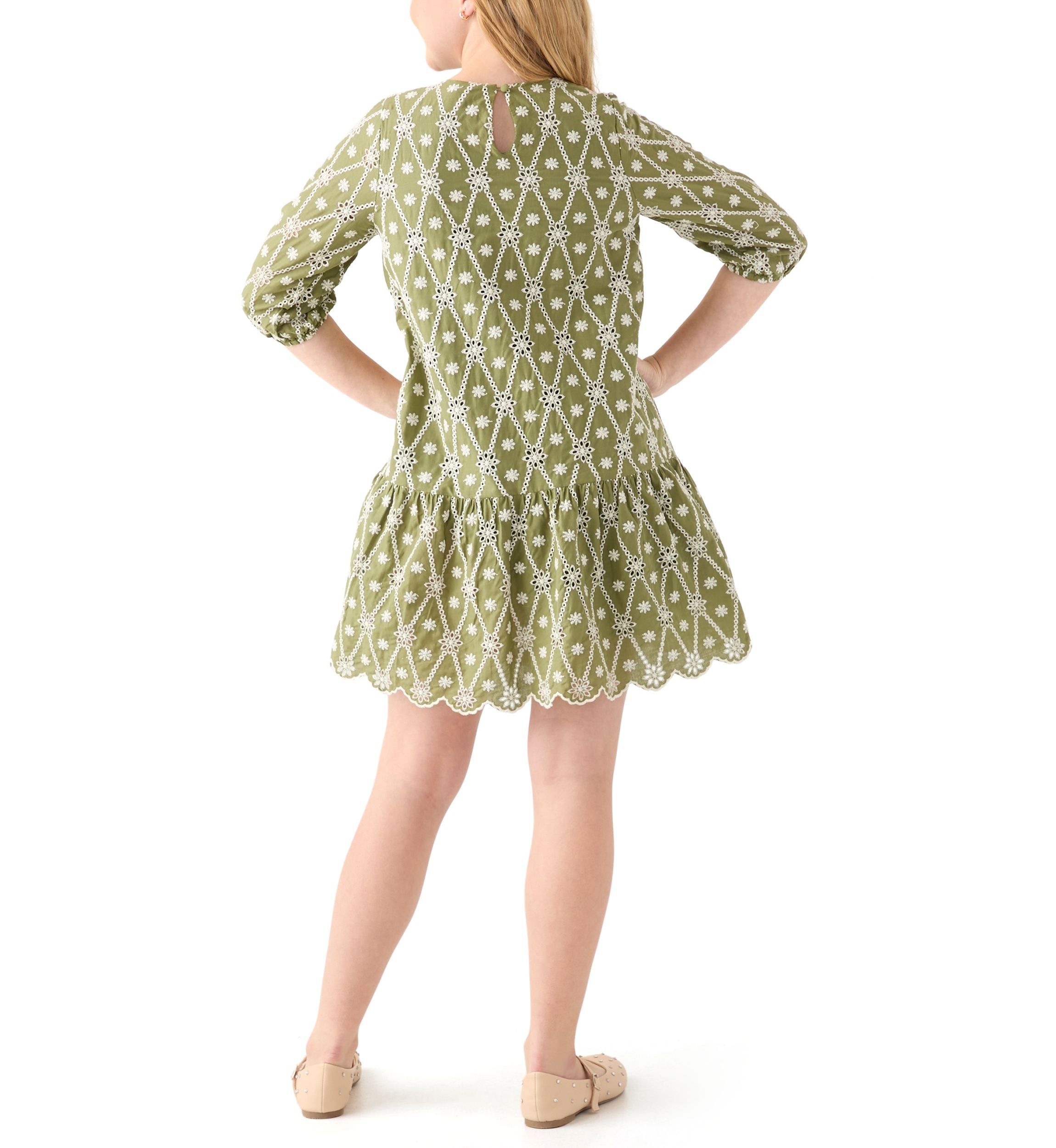 Girls 7-16 Eyelet Crochet Detail Dress