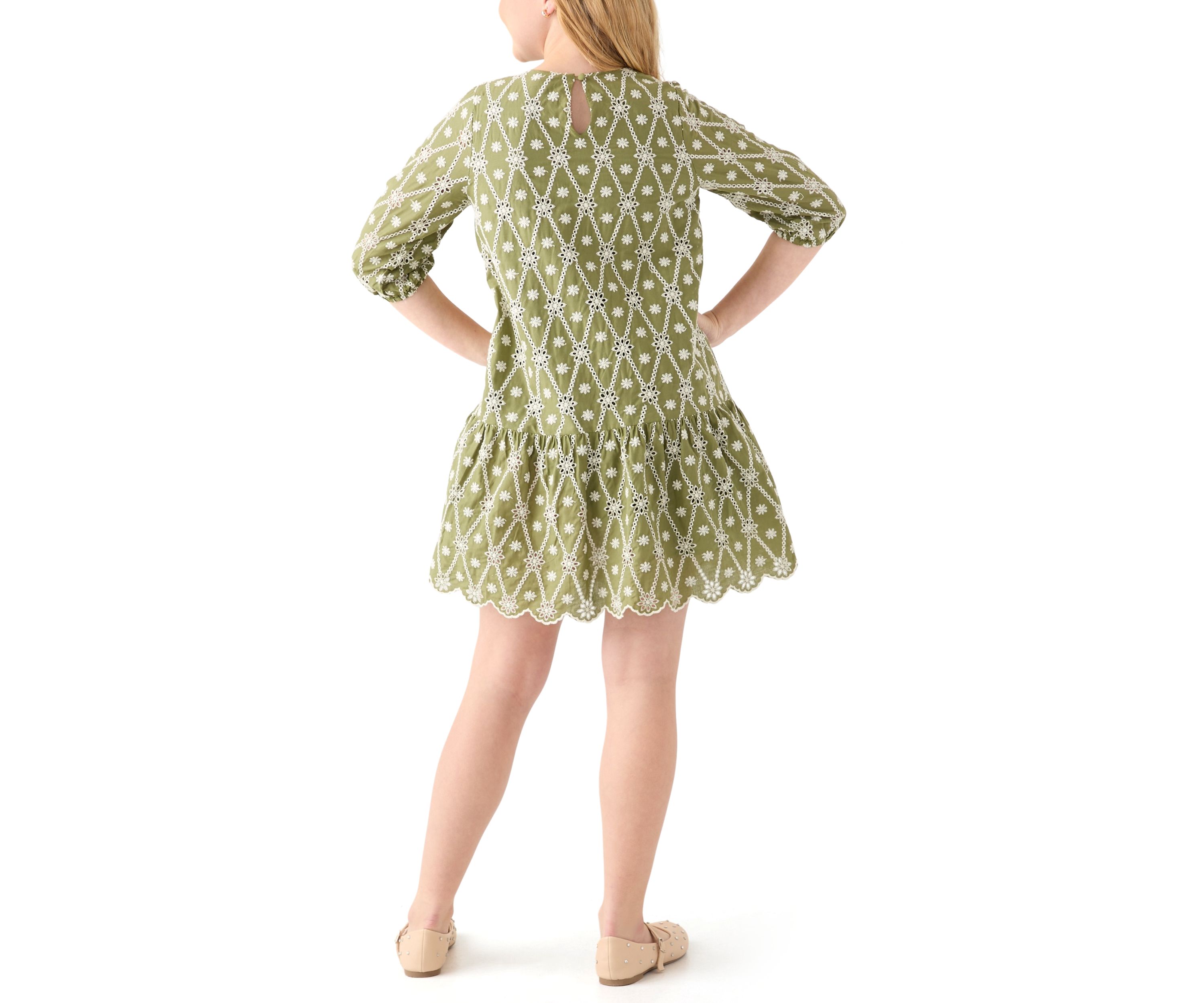 Girls 7-16 Eyelet Crochet Detail Dress