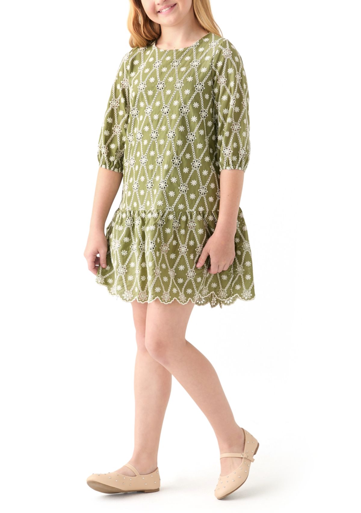 Girls 7-16 Eyelet Crochet Detail Dress