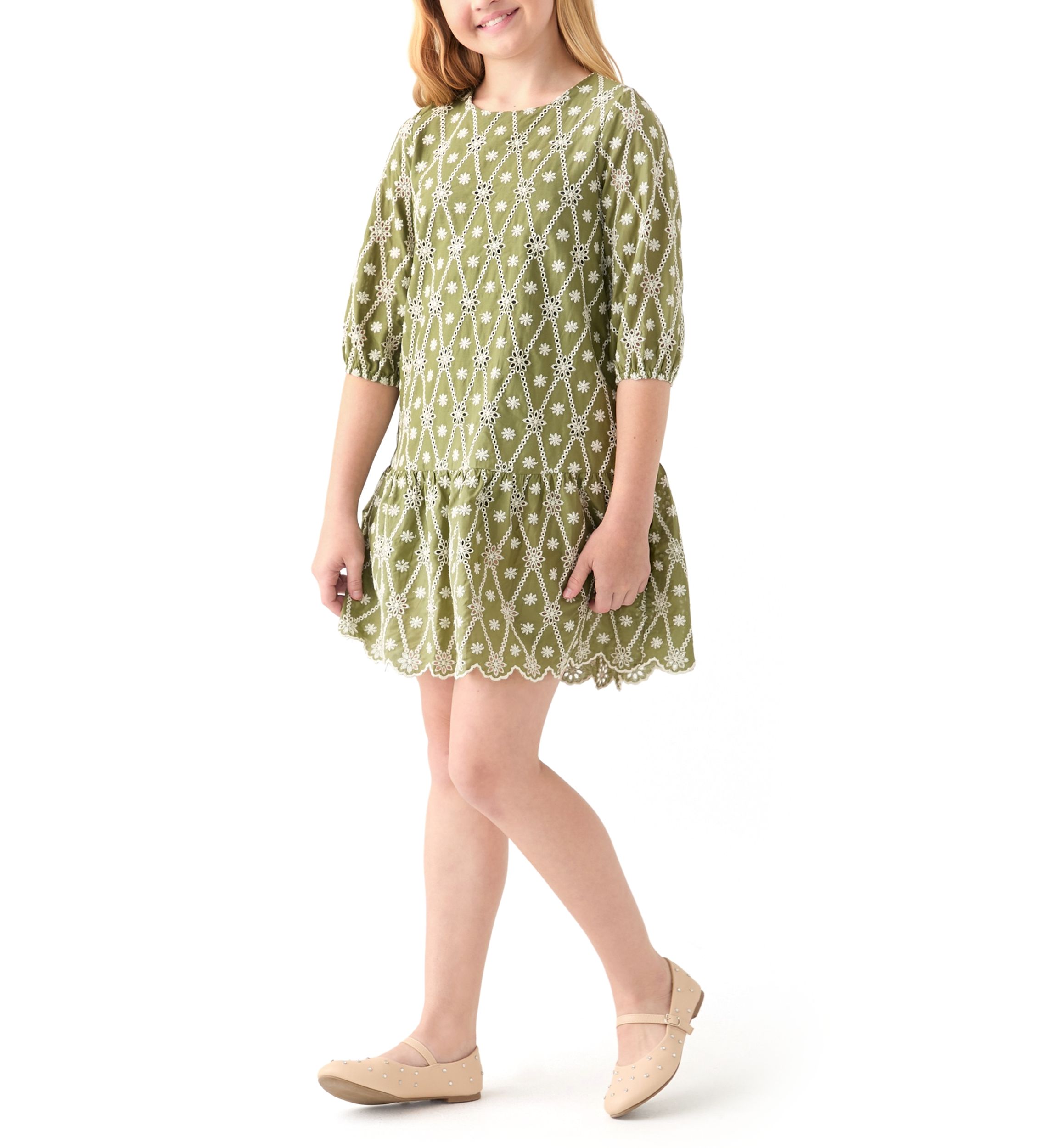 Girls 7-16 Eyelet Crochet Detail Dress