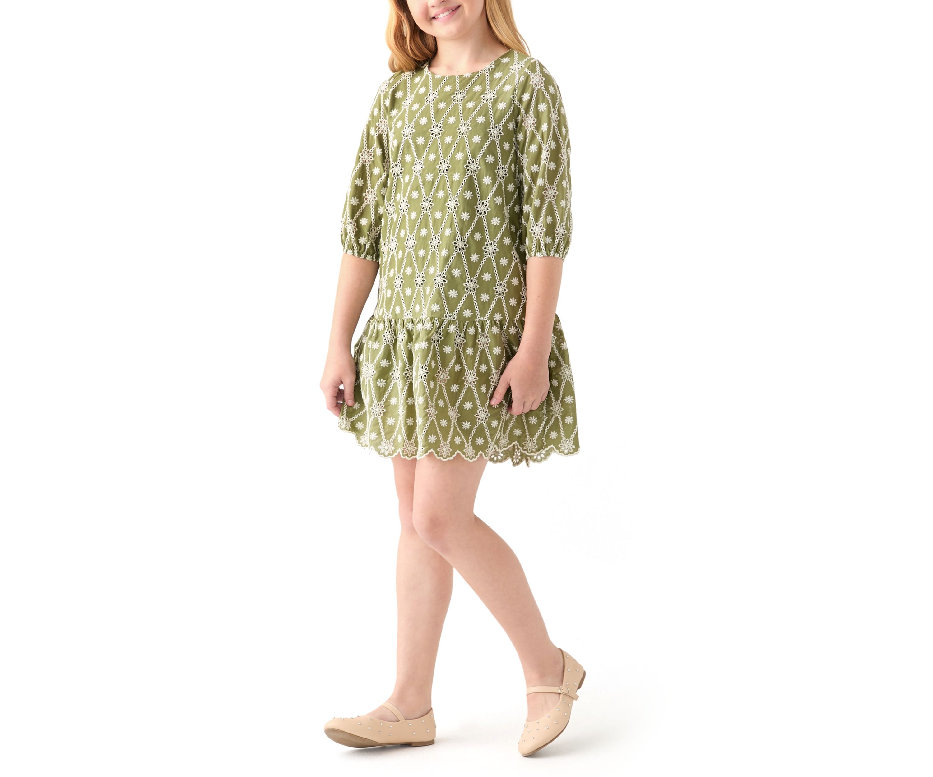 Girls 7-16 Eyelet Crochet Detail Dress