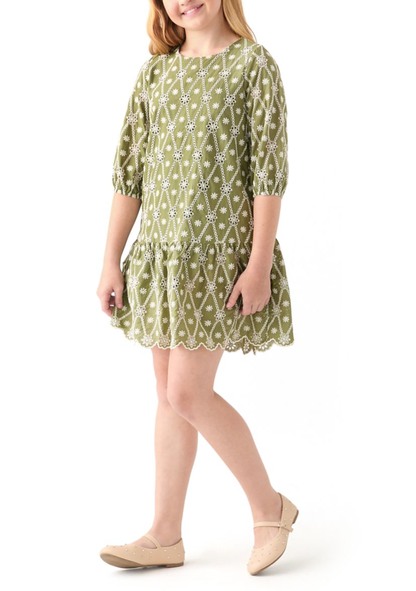 Girls 7-16 Eyelet Crochet Detail Dress