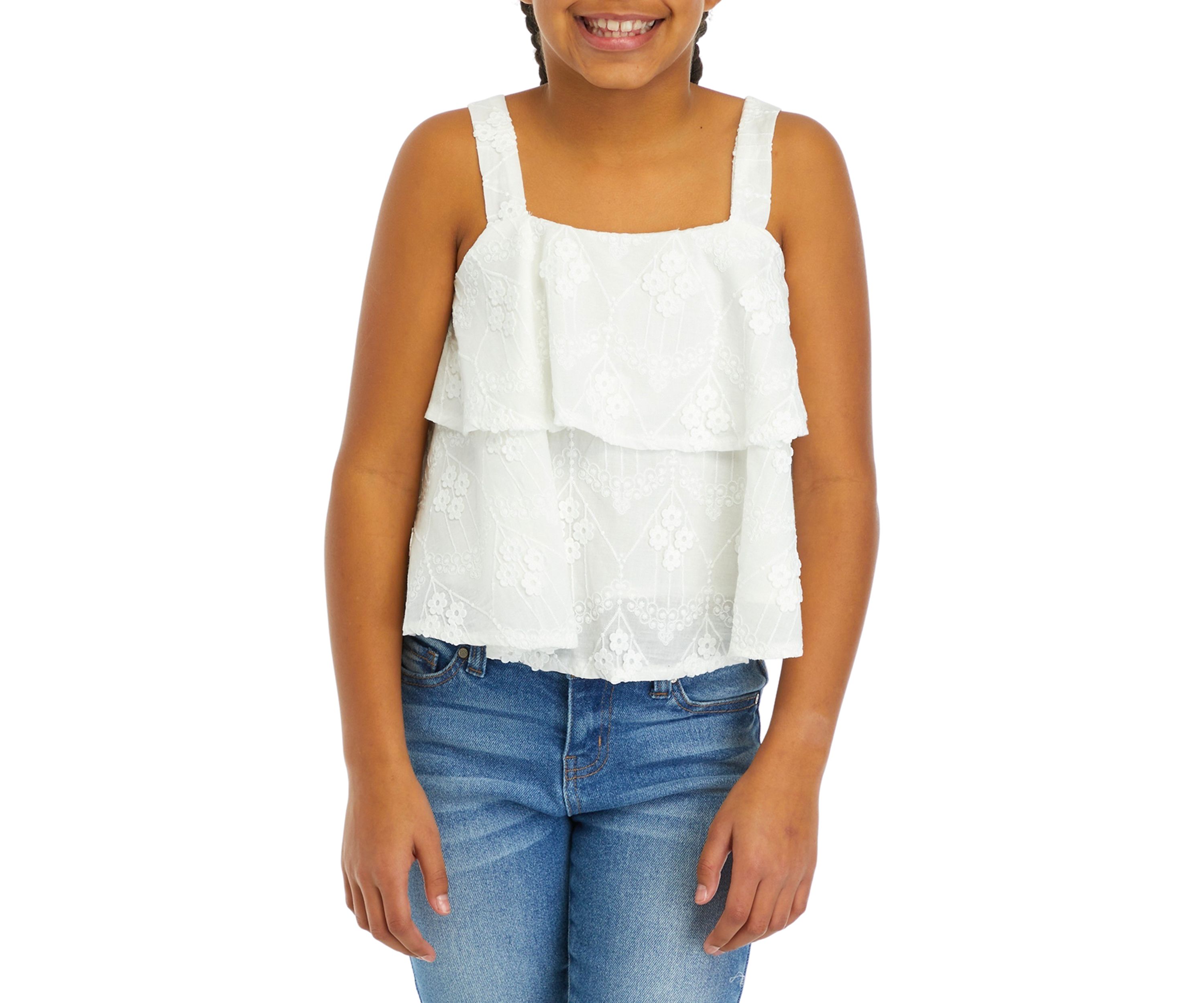 Girls 7-16 Floral Eyelet Tiered Tank 