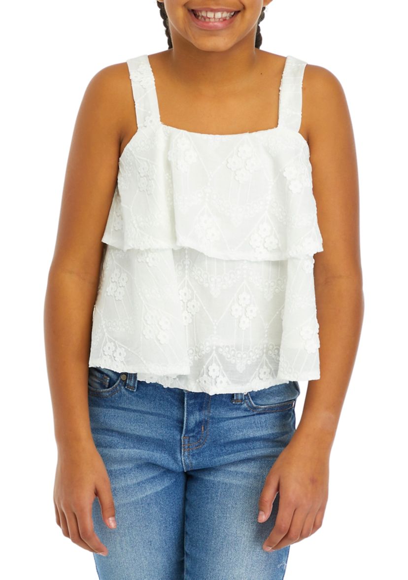 Girls 7-16 Floral Eyelet Tiered Tank 