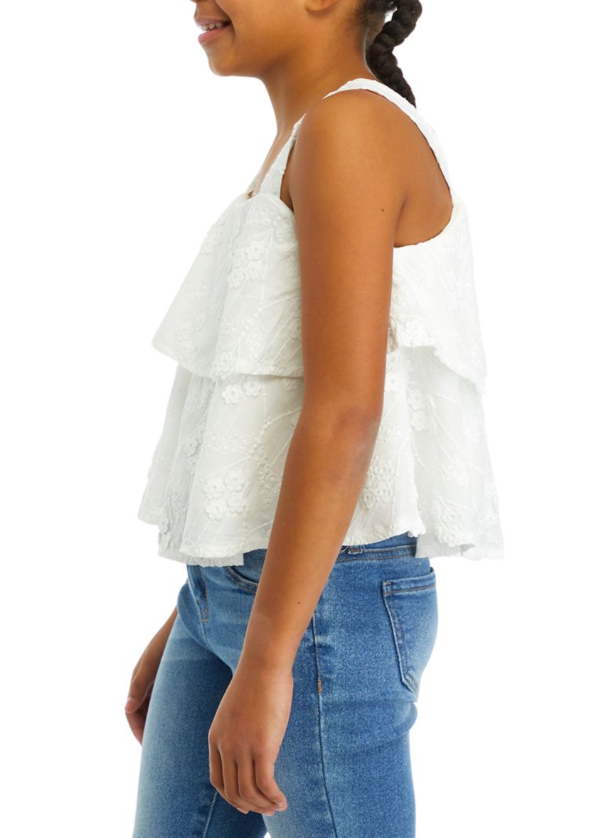 Girls 7-16 Floral Eyelet Tiered Tank 