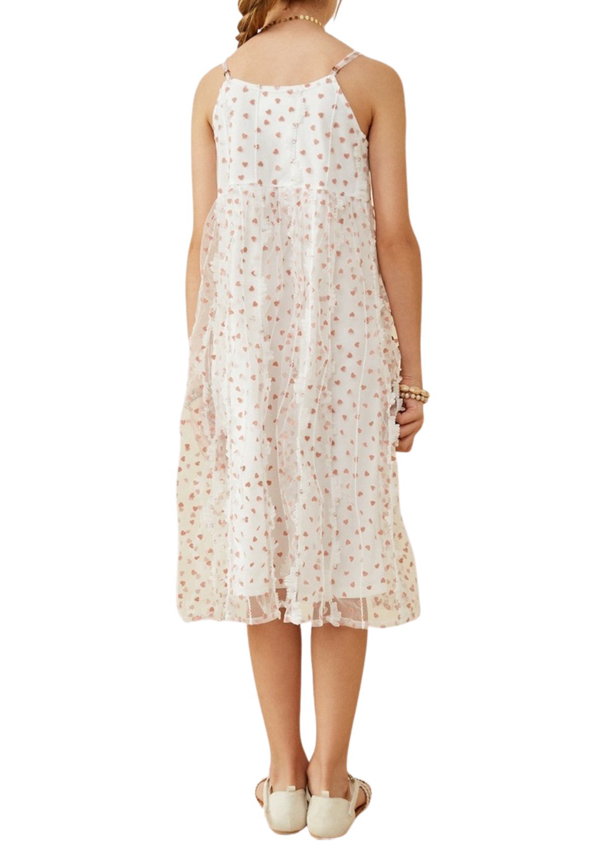 Girls 7-16 Flocked Heart Printed Ruffle Dress