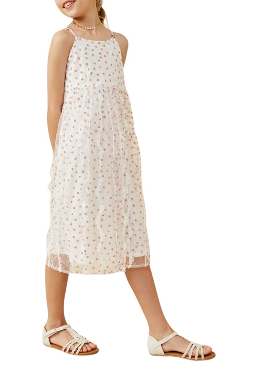 Girls 7-16 Flocked Heart Printed Ruffle Dress