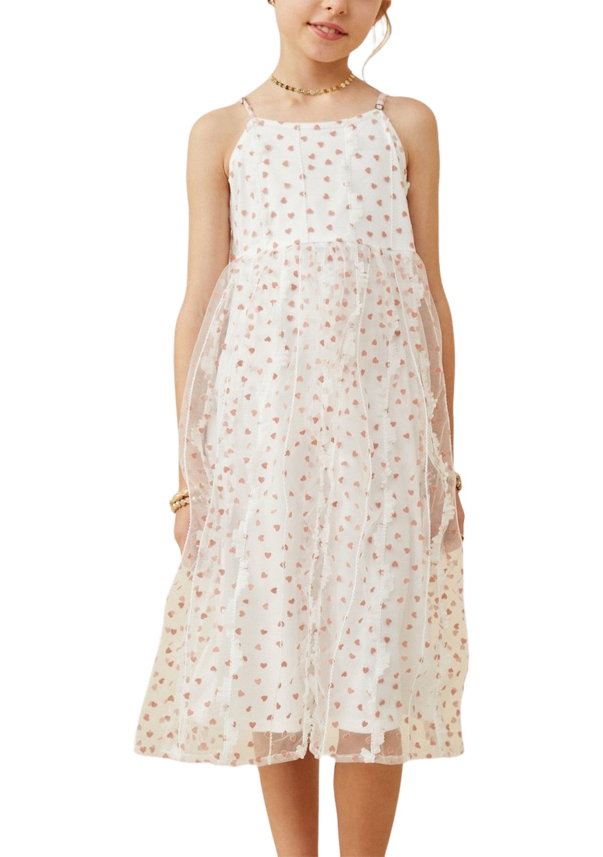 Girls 7-16 Flocked Heart Printed Ruffle Dress