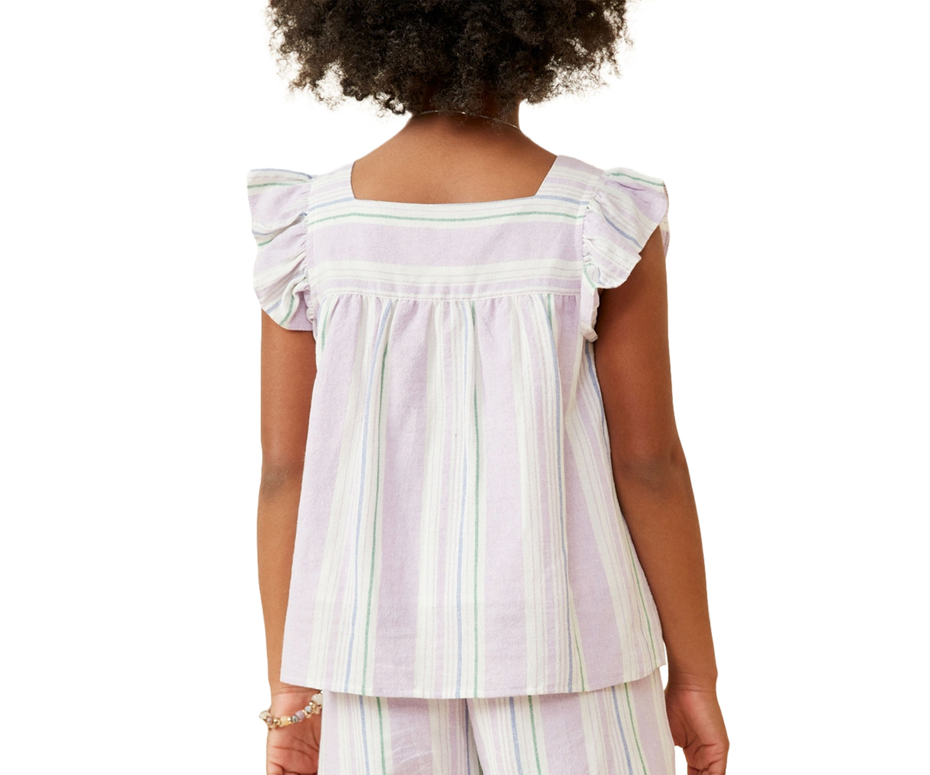 Hayden Girls 7-16 Striped Square Neck Ruffled Button Top | Belk