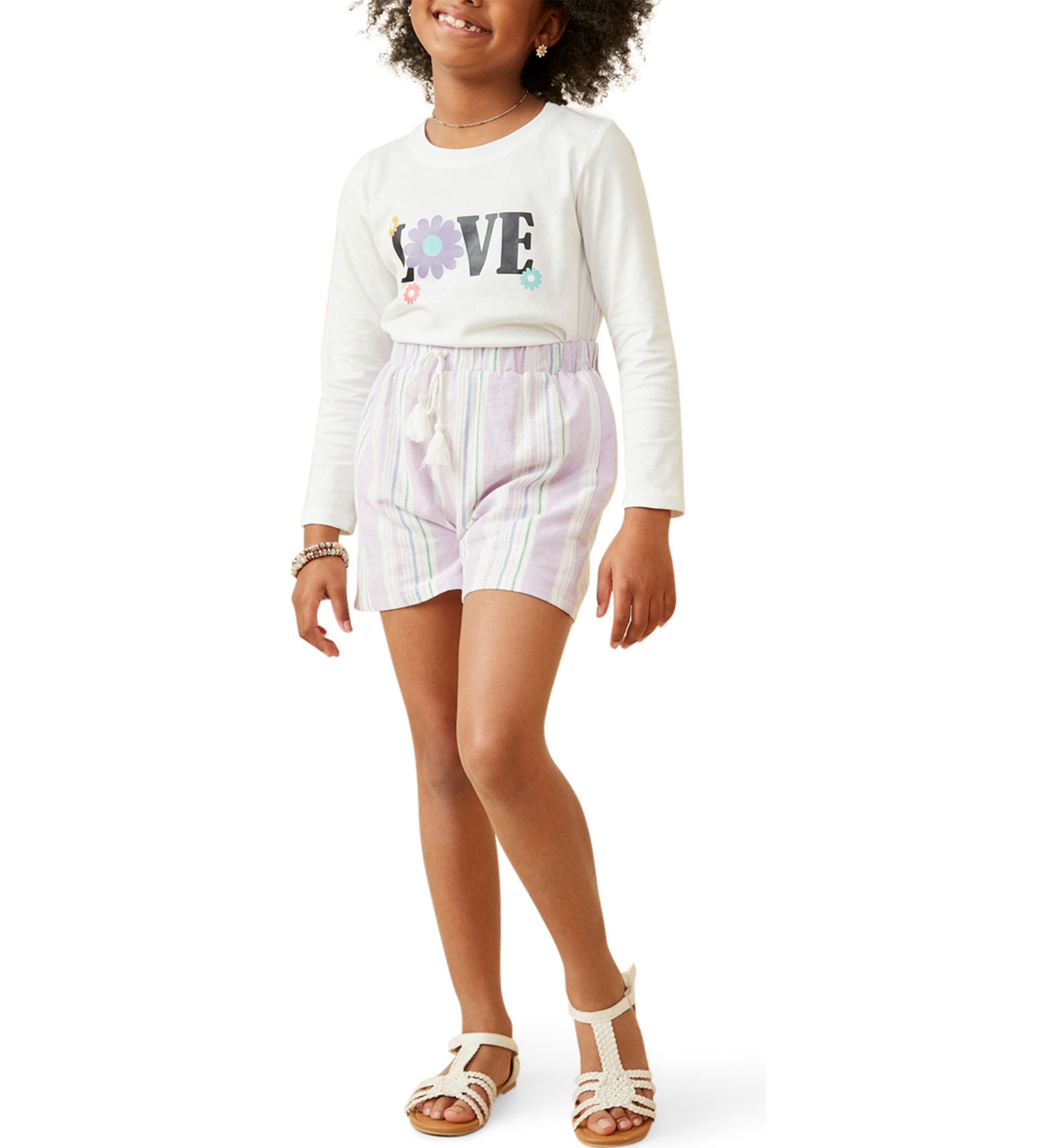 Girls 7-16 Tassel Tie Textured Striped Shorts
