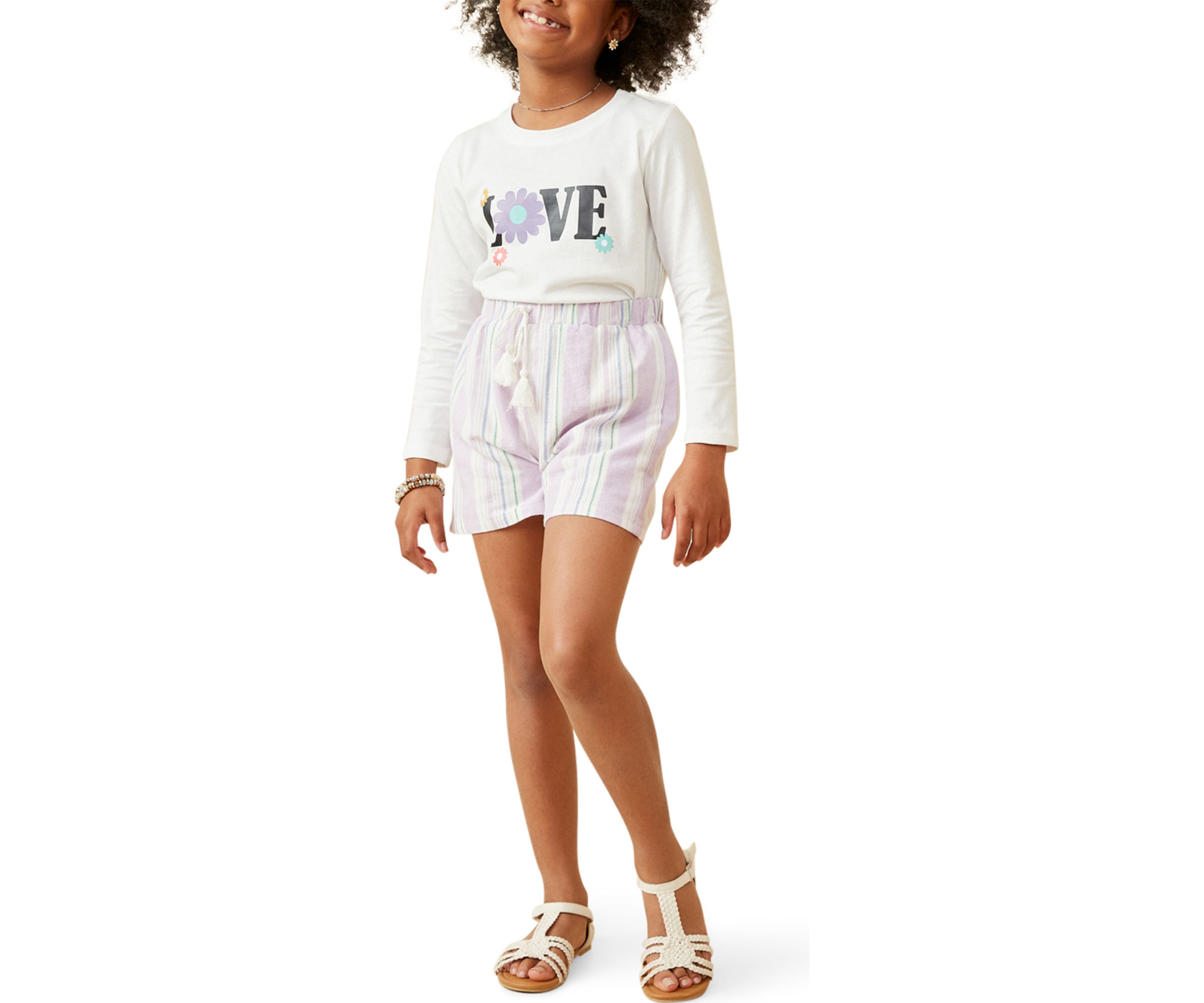 Girls 7-16 Tassel Tie Textured Striped Shorts