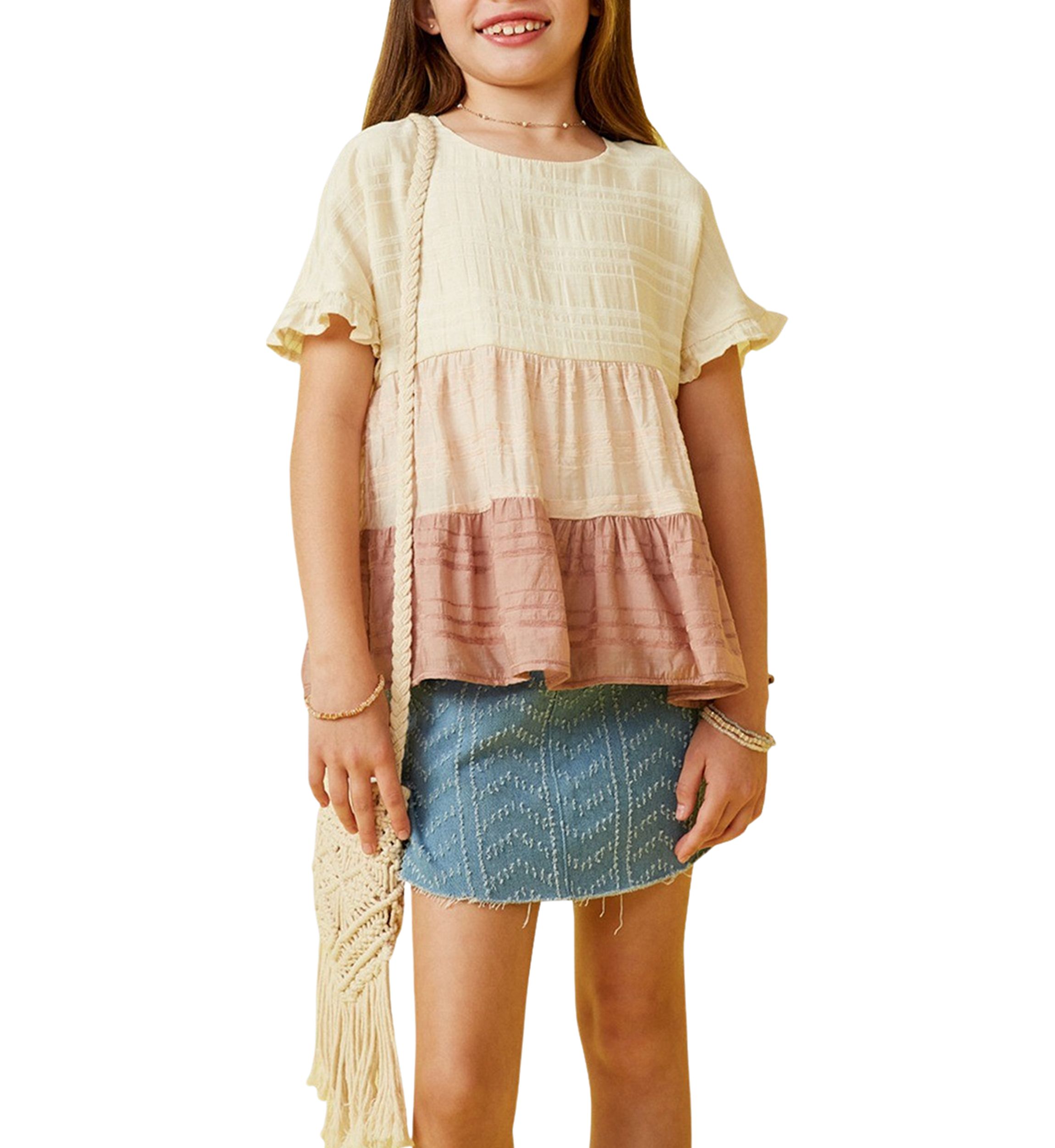 Girls 7-16 Textured Stripe Color Blocked Top