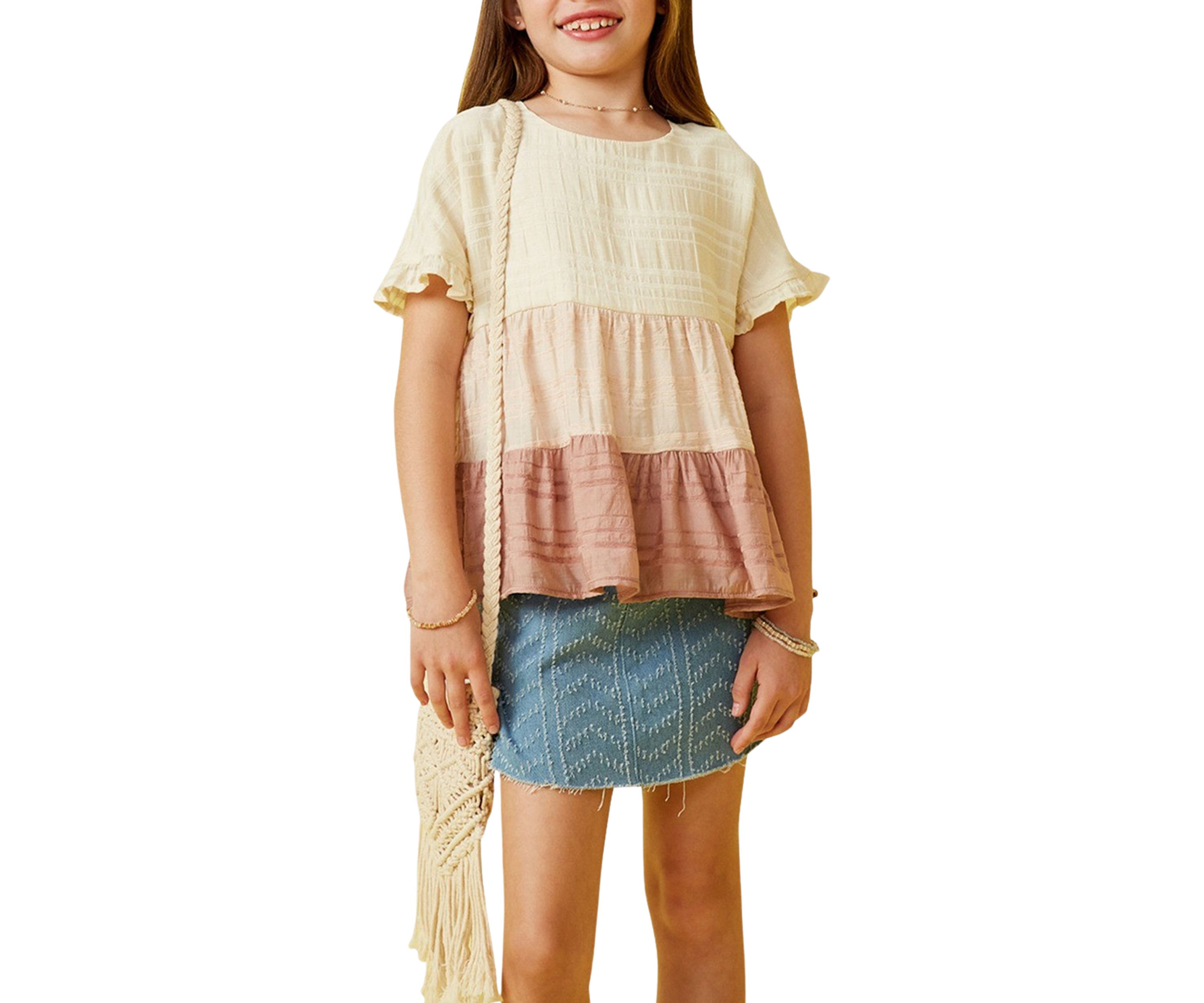 Girls 7-16 Textured Stripe Color Blocked Top