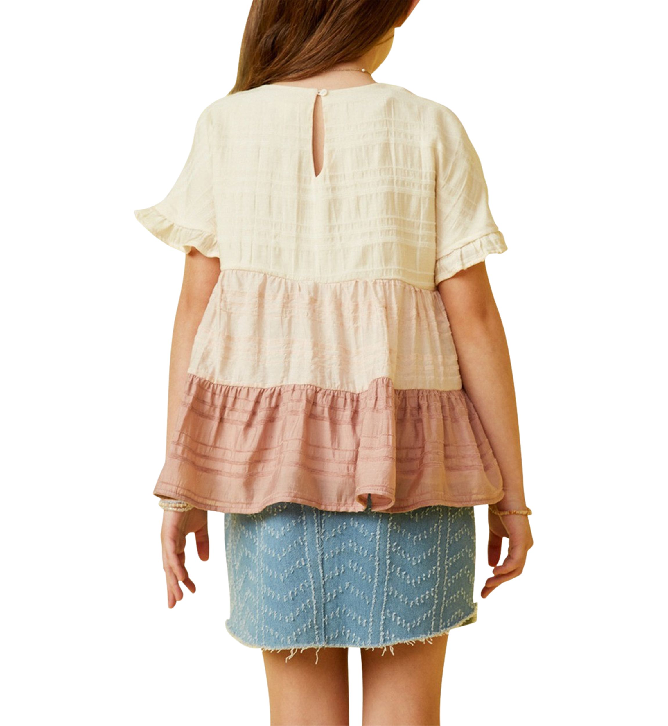 Girls 7-16 Textured Stripe Color Blocked Top