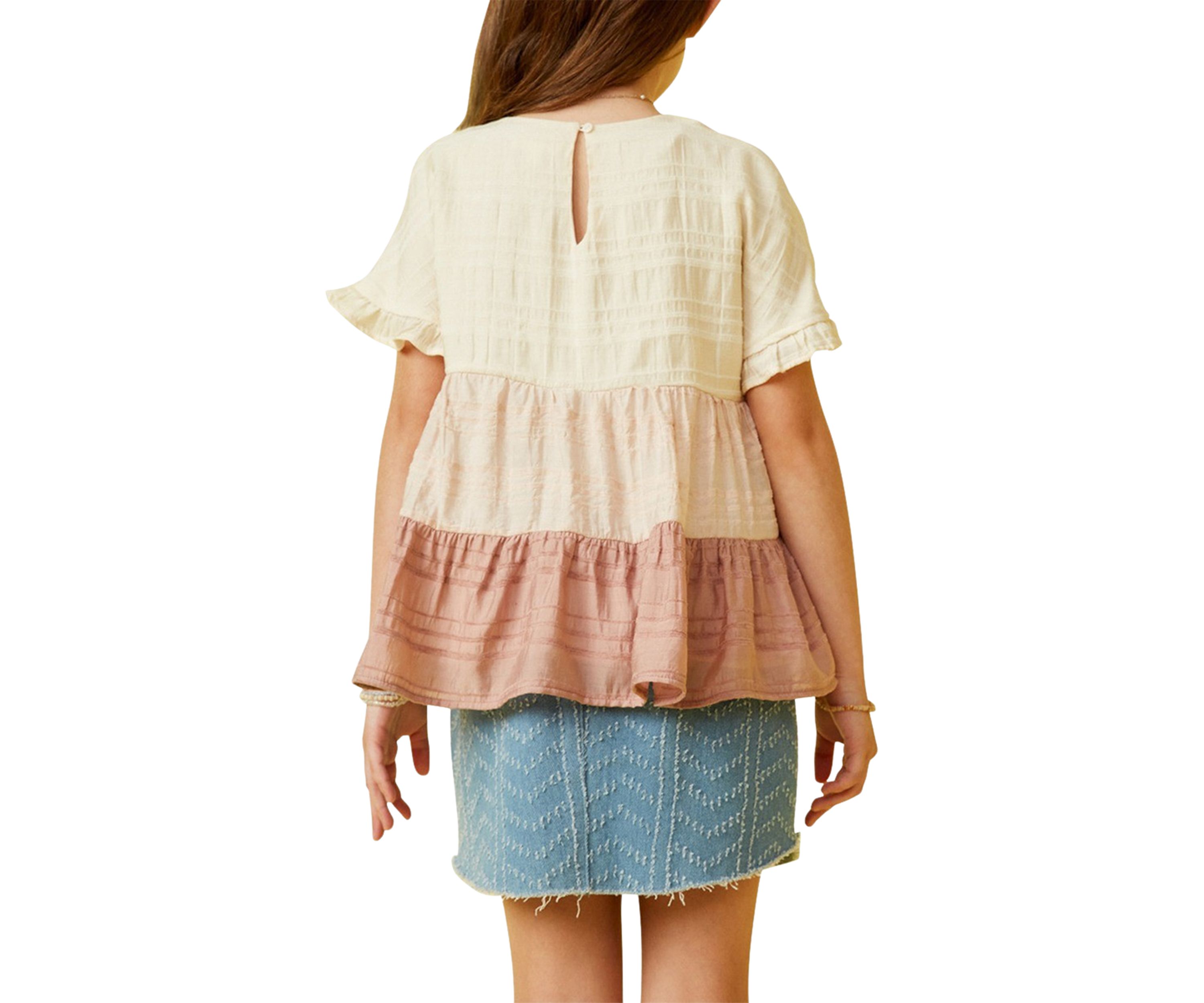 Girls 7-16 Textured Stripe Color Blocked Top