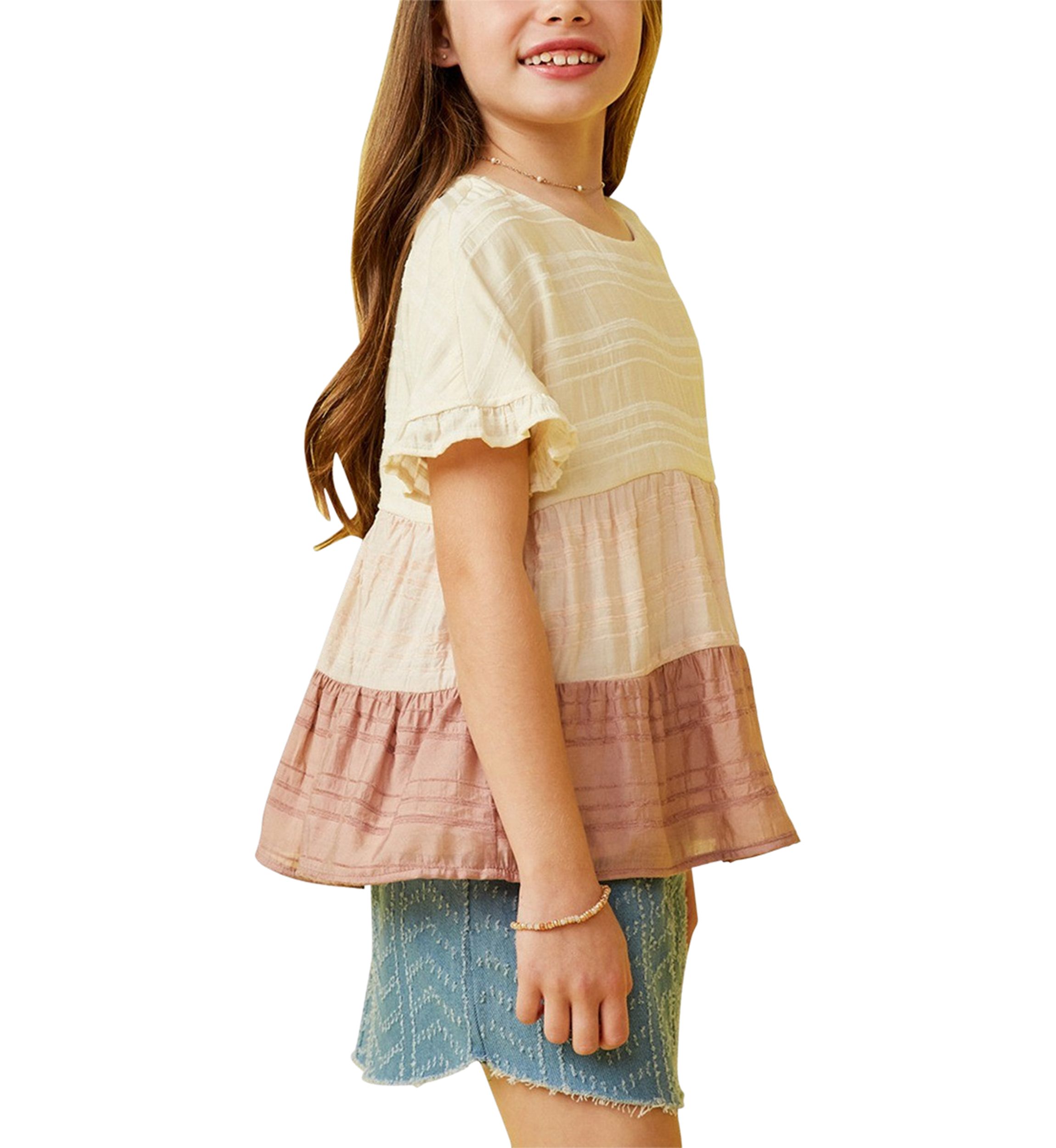 Girls 7-16 Textured Stripe Color Blocked Top