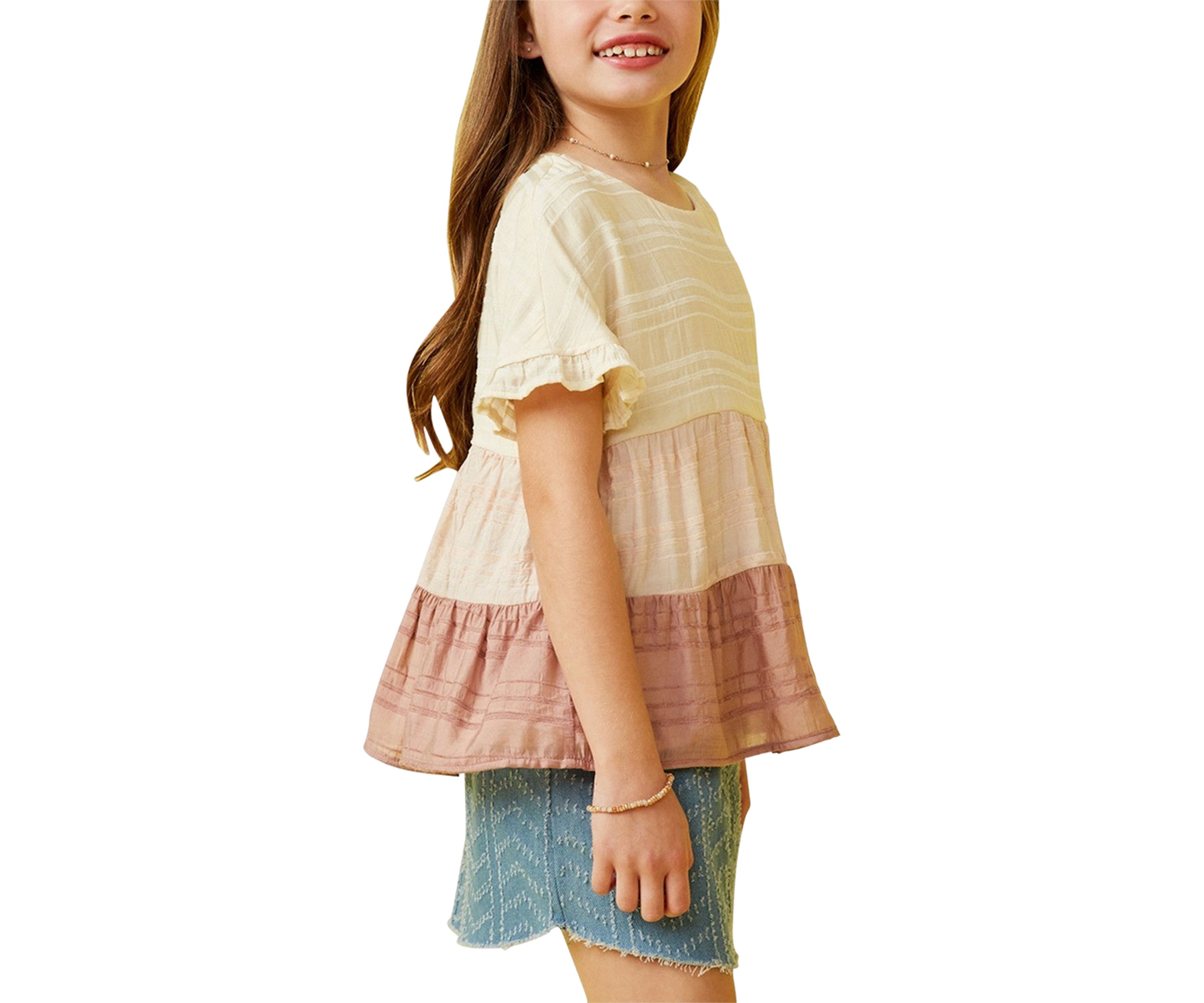 Girls 7-16 Textured Stripe Color Blocked Top