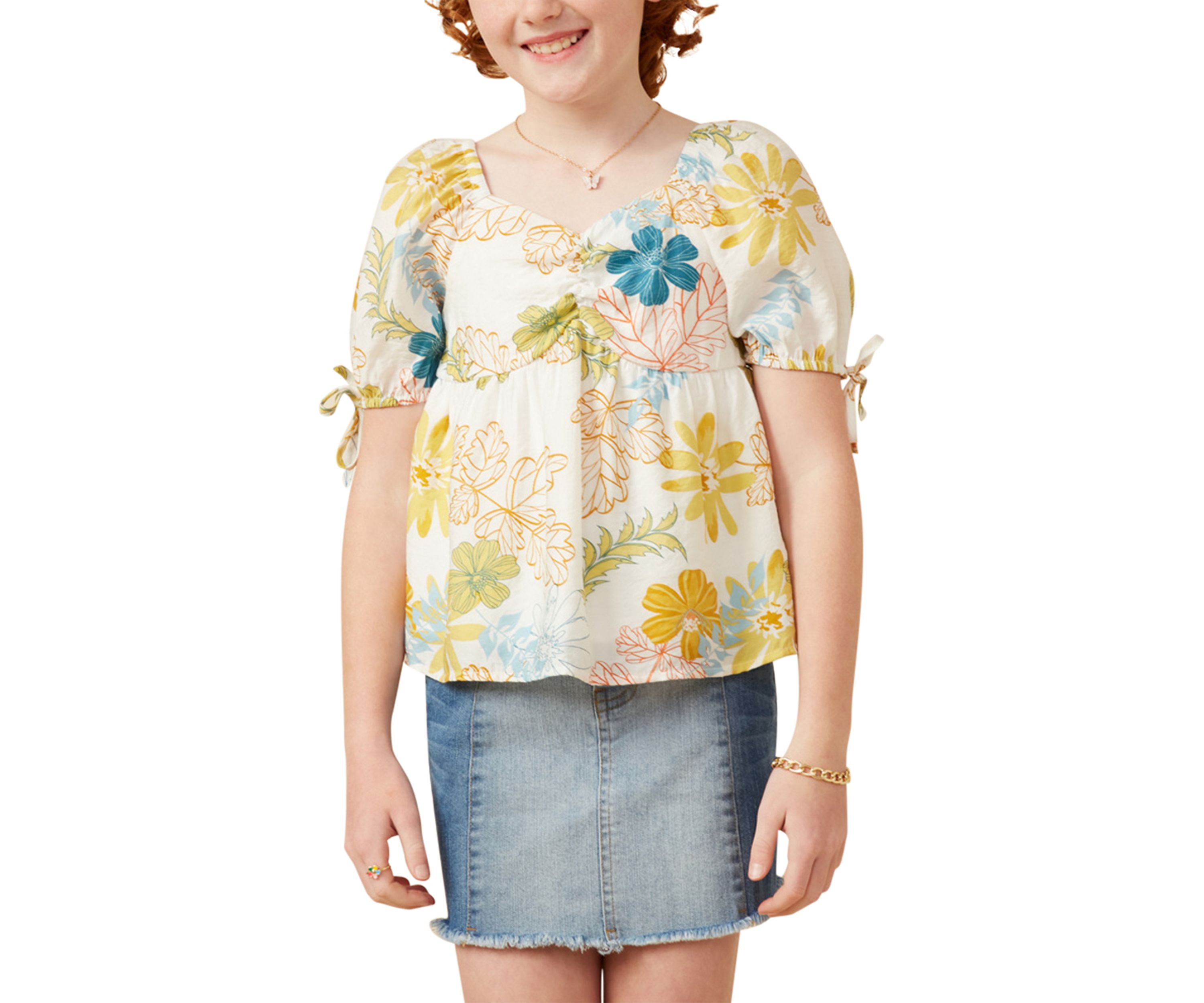 Girls 7-16 Textured Floral Printed Top