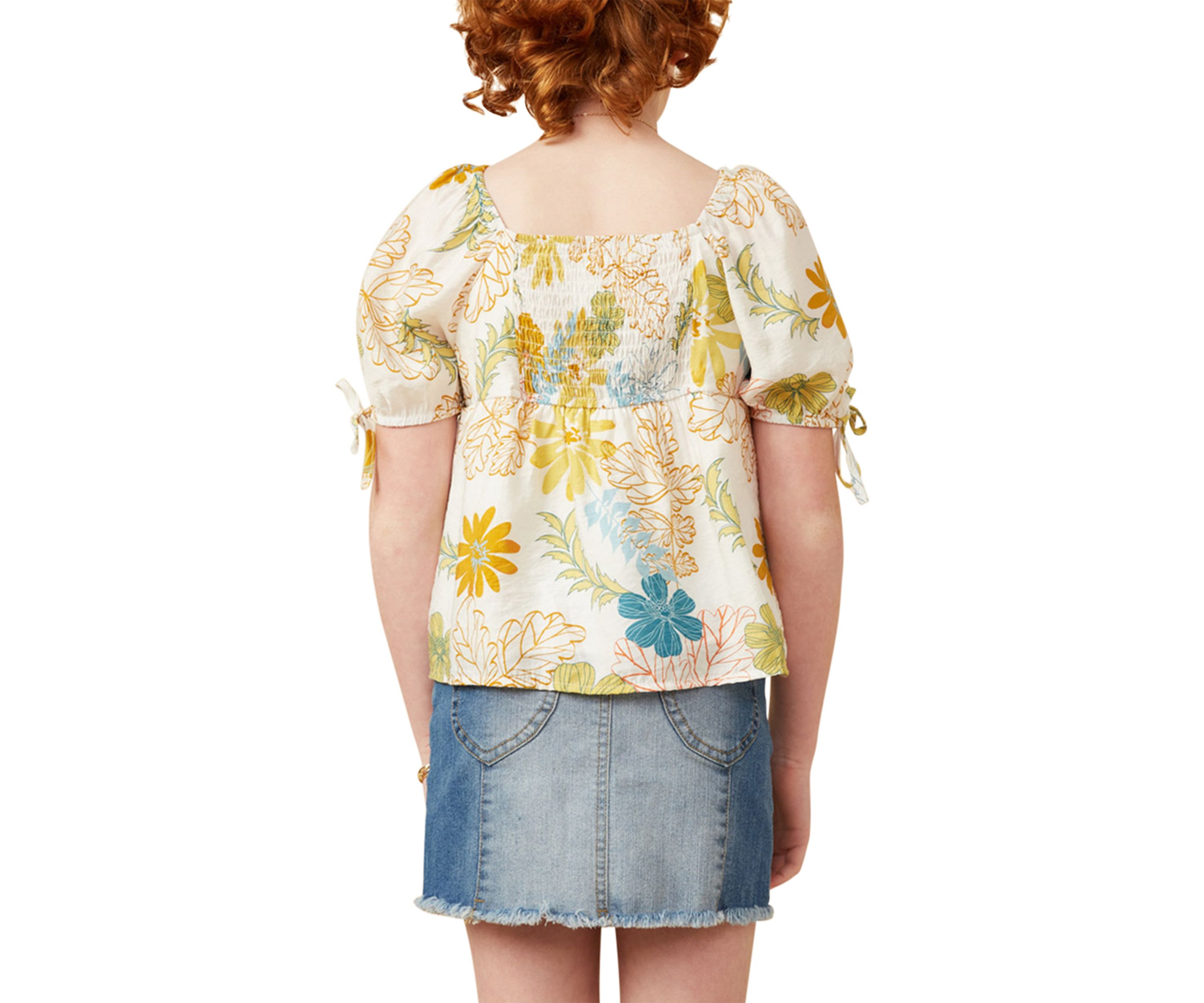 Girls 7-16 Textured Floral Printed Top