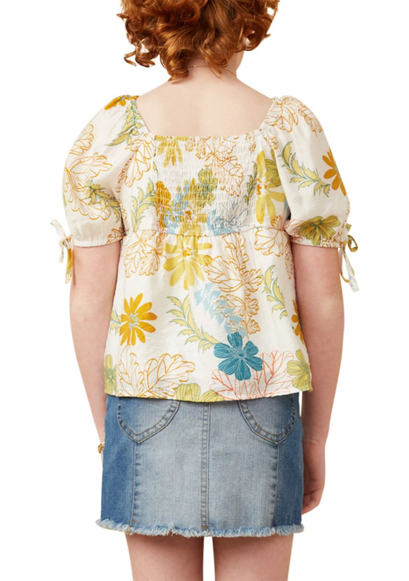 Girls 7-16 Textured Floral Printed Top