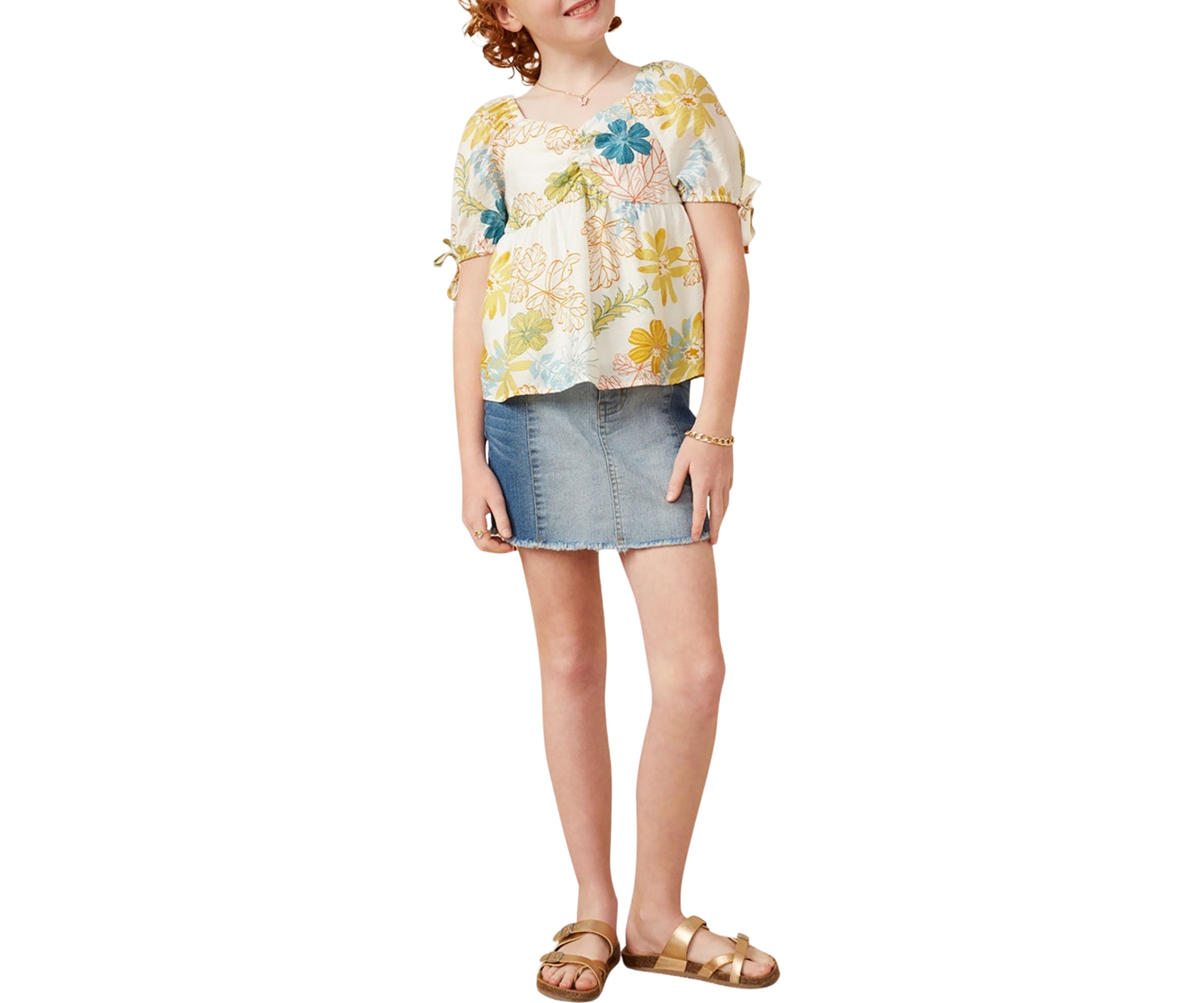 Girls 7-16 Textured Floral Printed Top