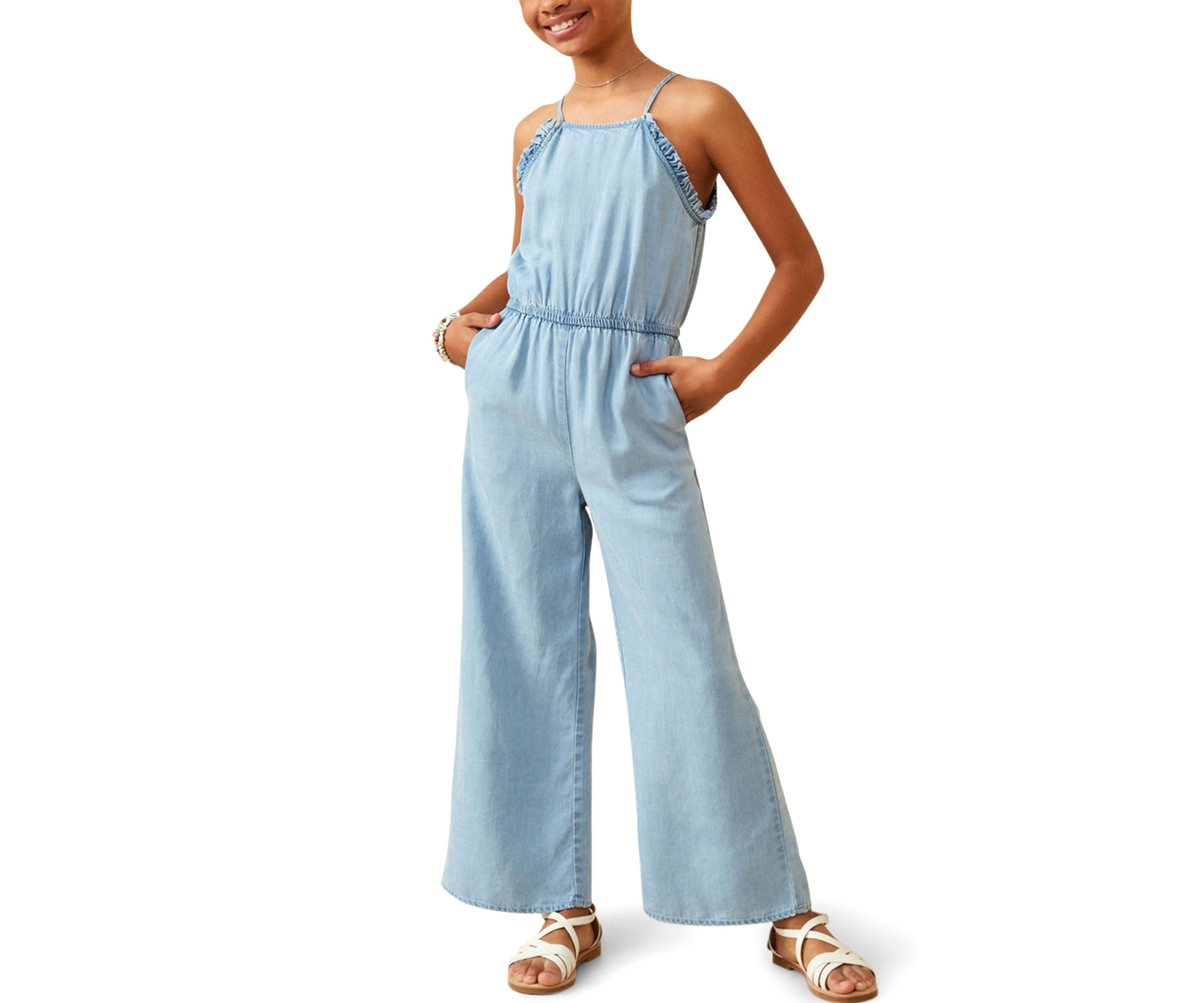 Girls 7-16 Ruffled Halter Wide Leg Jumpsuit