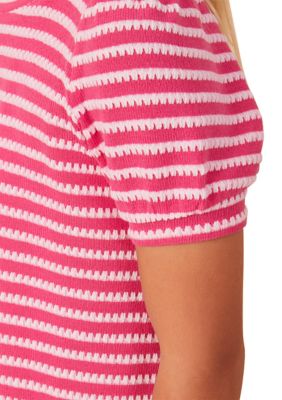 Girls 7-16 Textured Stripe Puff Sleeve Knit Top