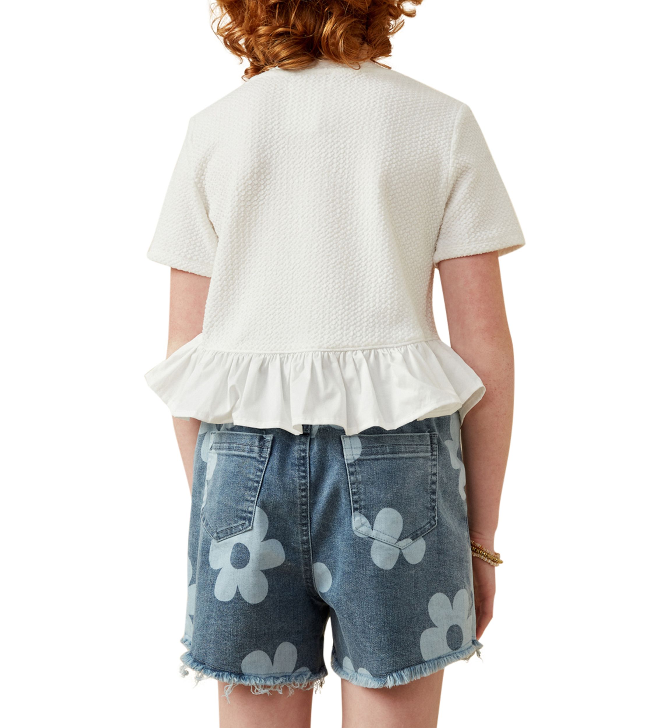 Girls 7-16 Mixed Media Poplin Knit Hem Top