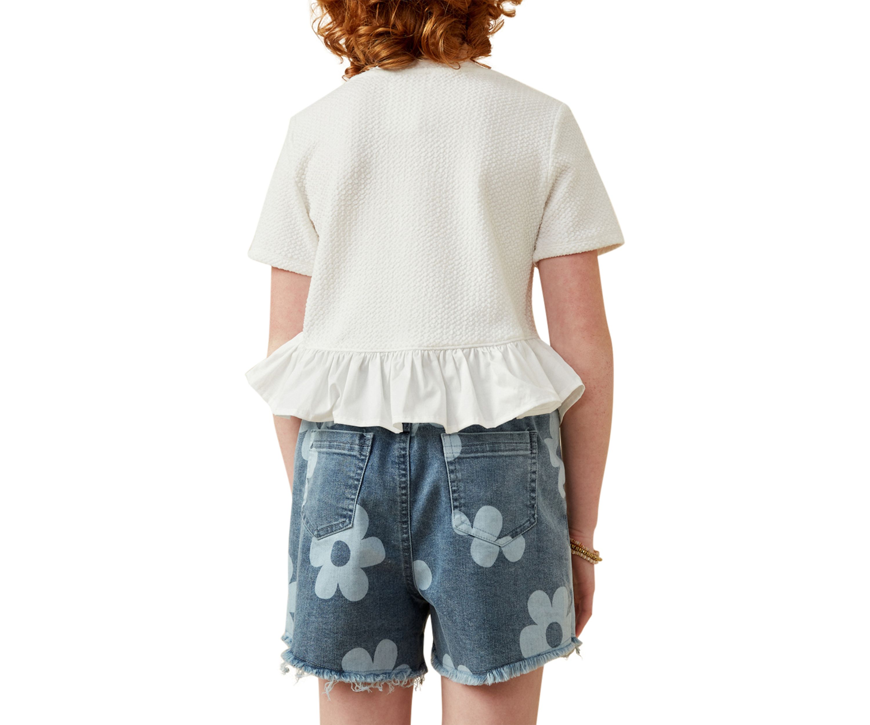 Girls 7-16 Mixed Media Poplin Knit Hem Top