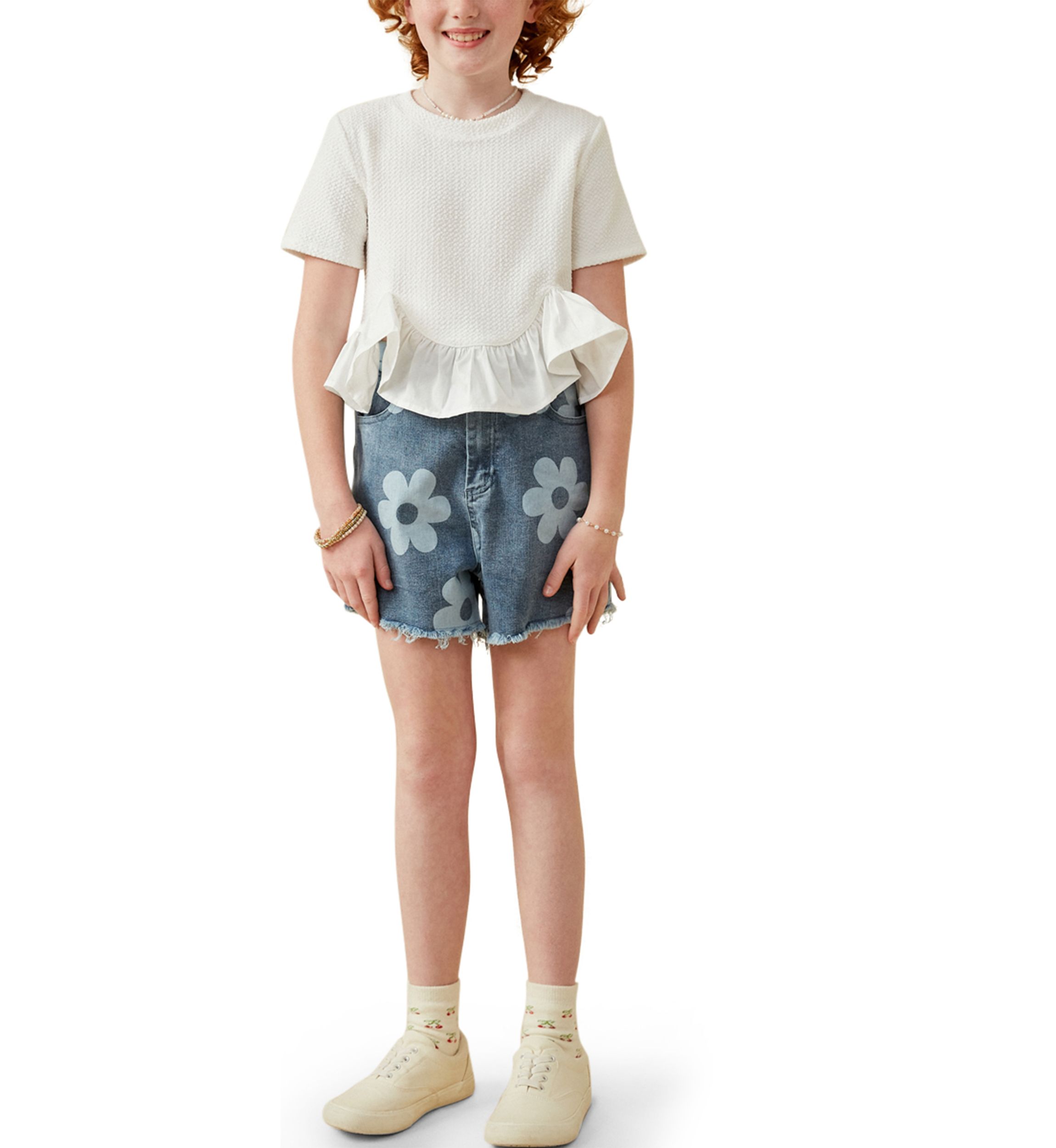 Girls 7-16 Mixed Media Poplin Knit Hem Top