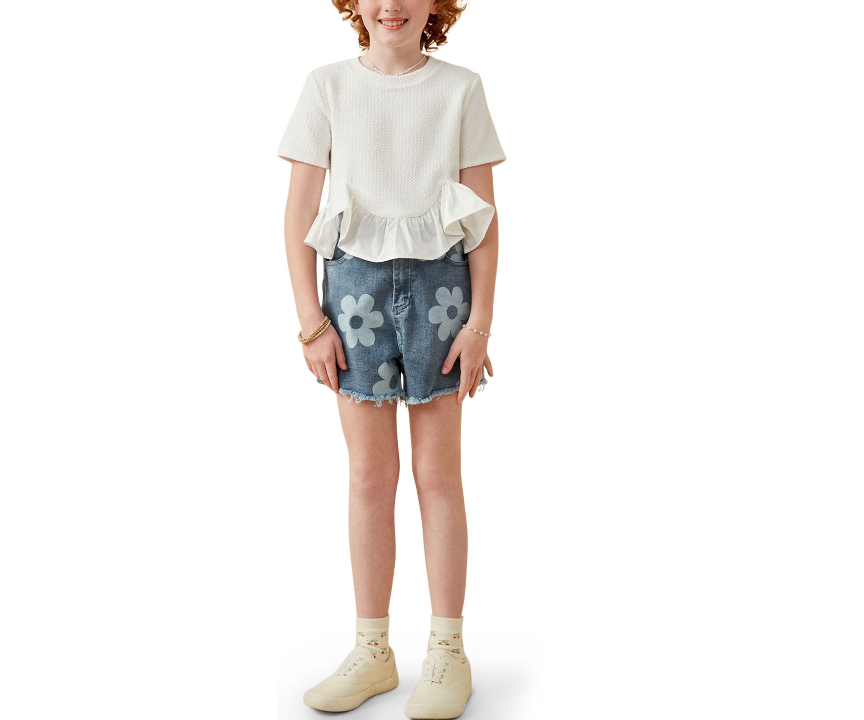 Girls 7-16 Mixed Media Poplin Knit Hem Top