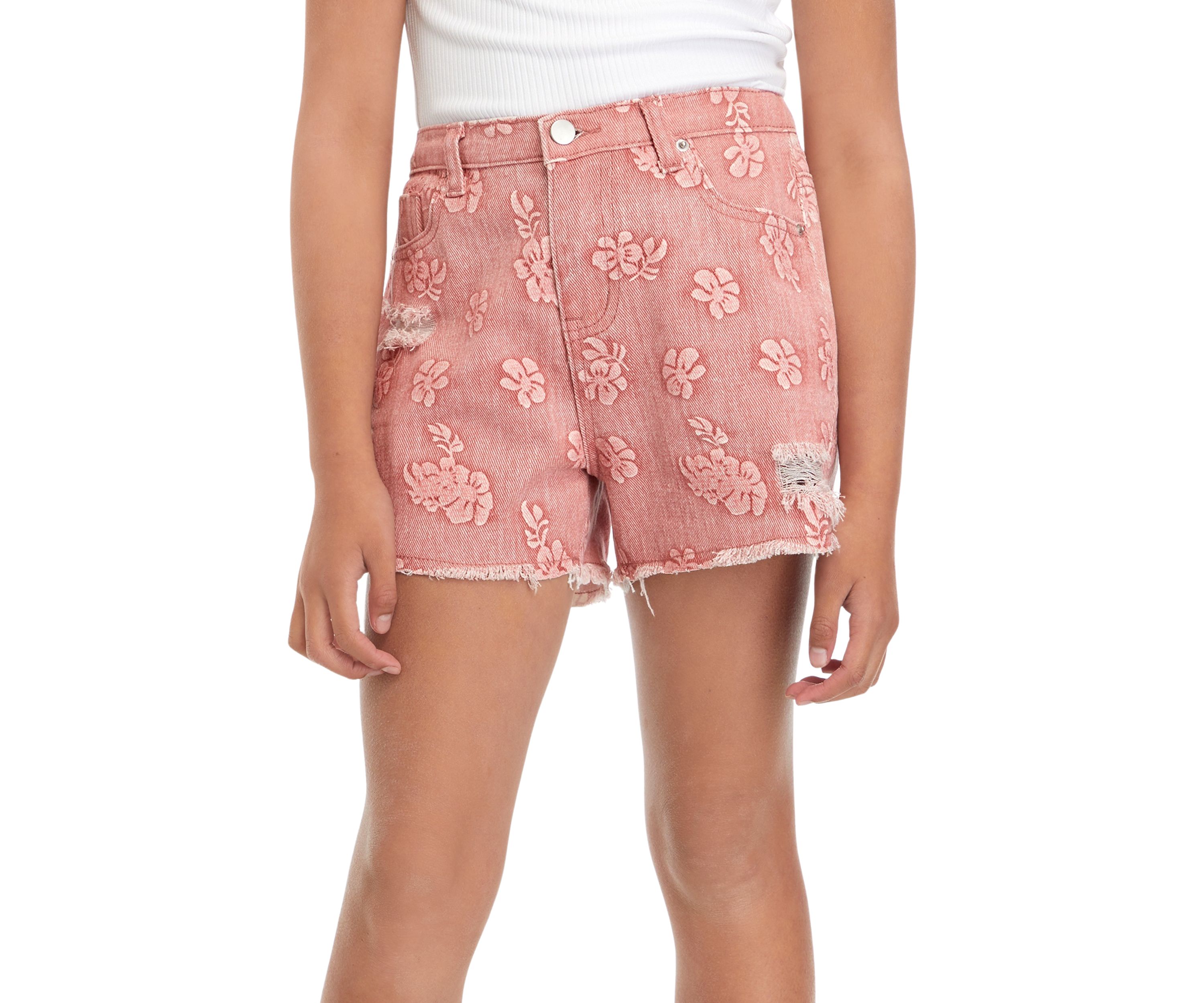 Girls 7-16 Floral Printed Denim Shorts