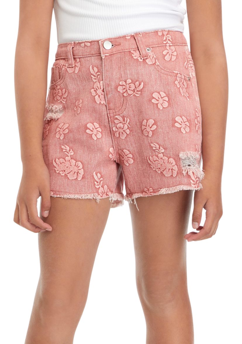 Girls 7-16 Floral Printed Denim Shorts