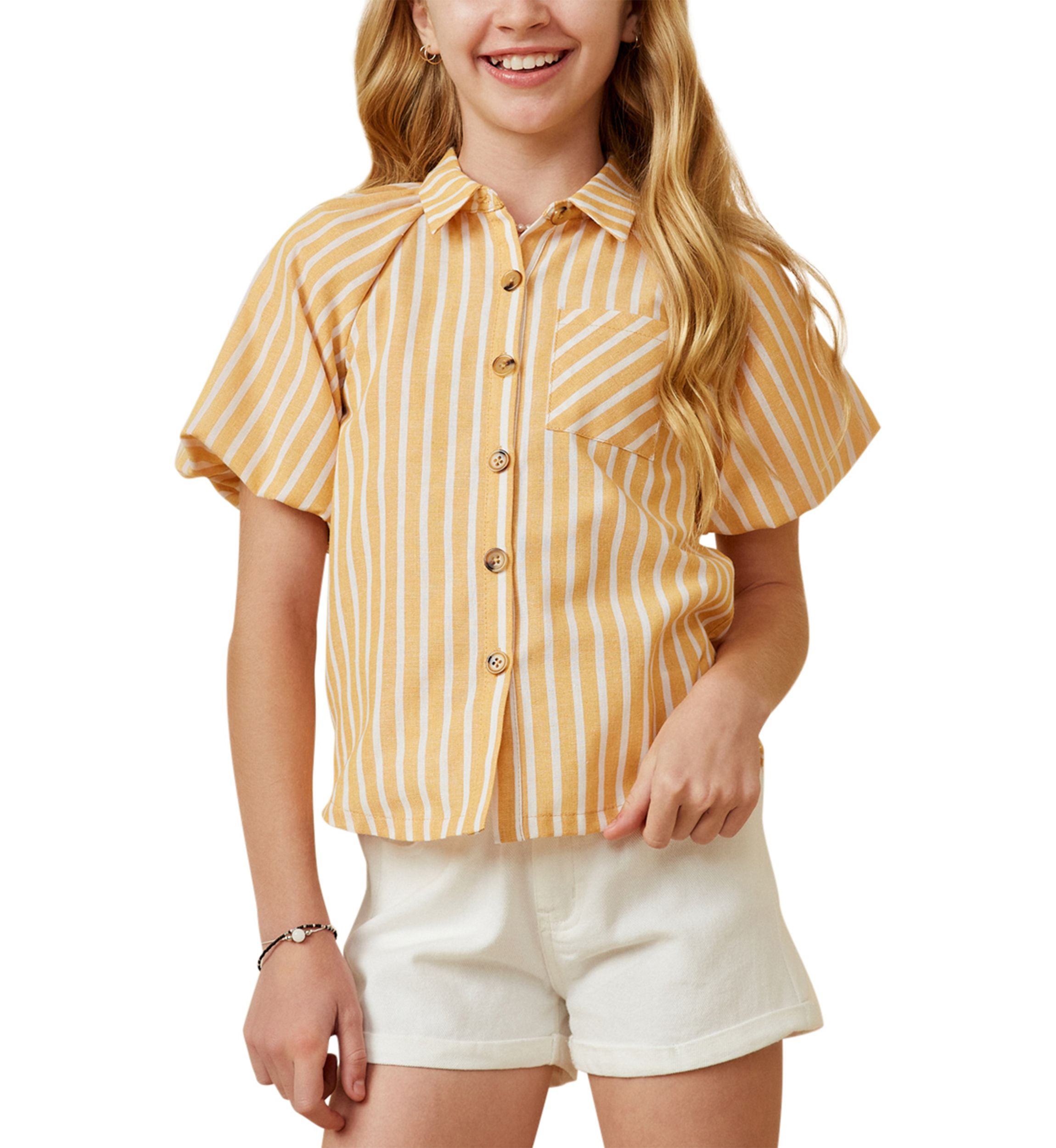 Girls 7-16 Striped Button Down Top