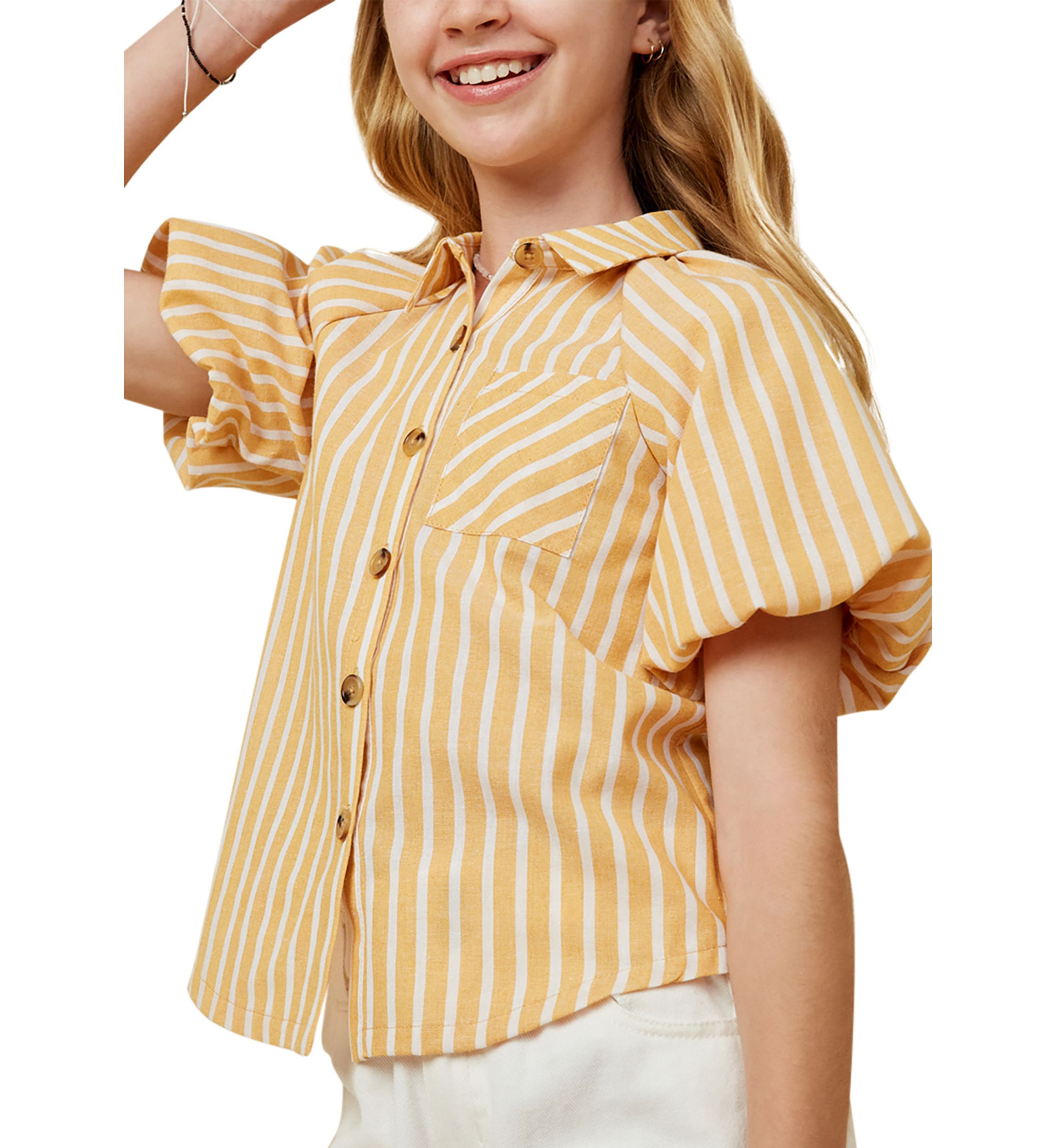 Girls 7-16 Striped Button Down Top