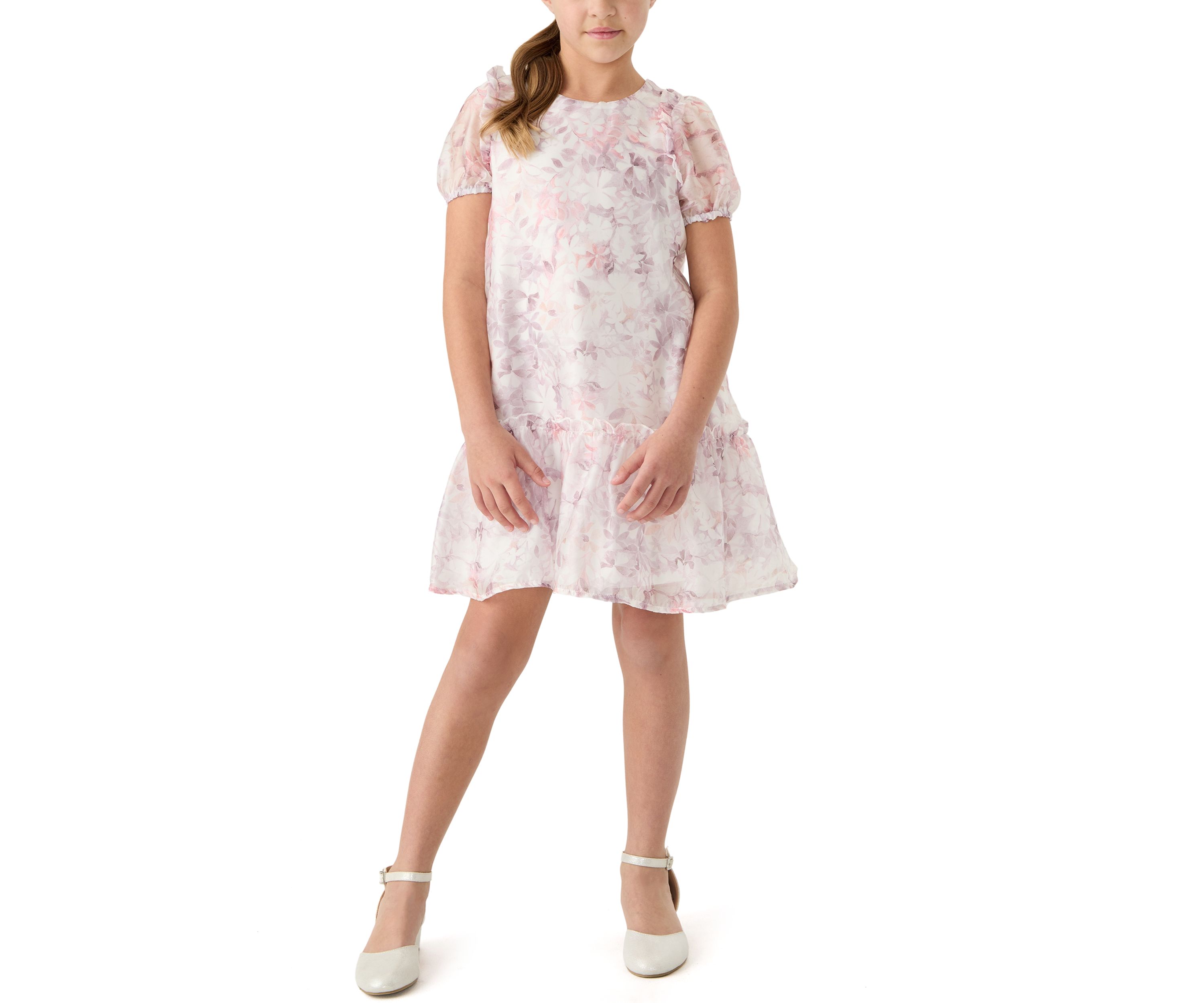 Womens Puff Sleeve Floral Dress
