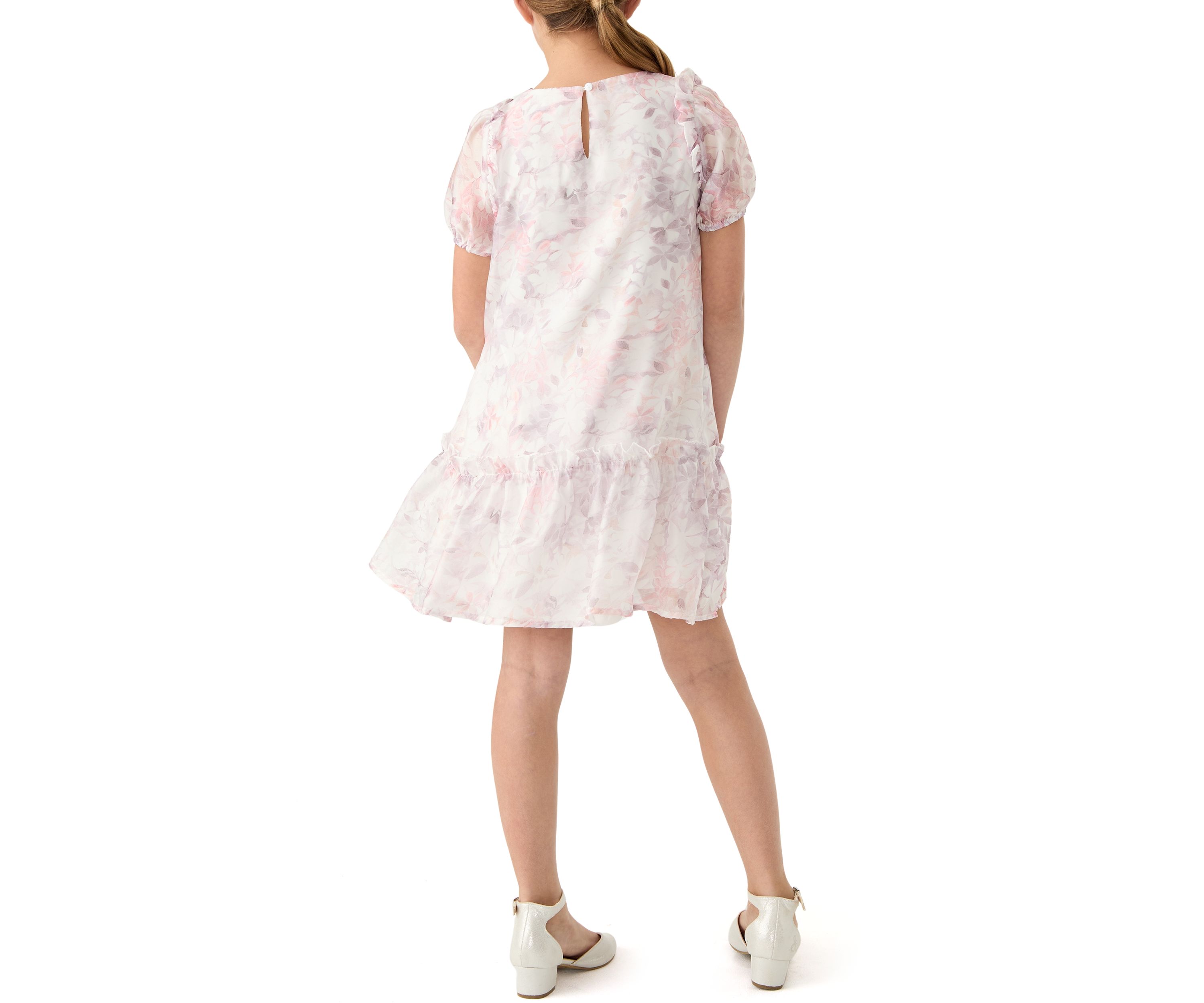 Womens Puff Sleeve Floral Dress
