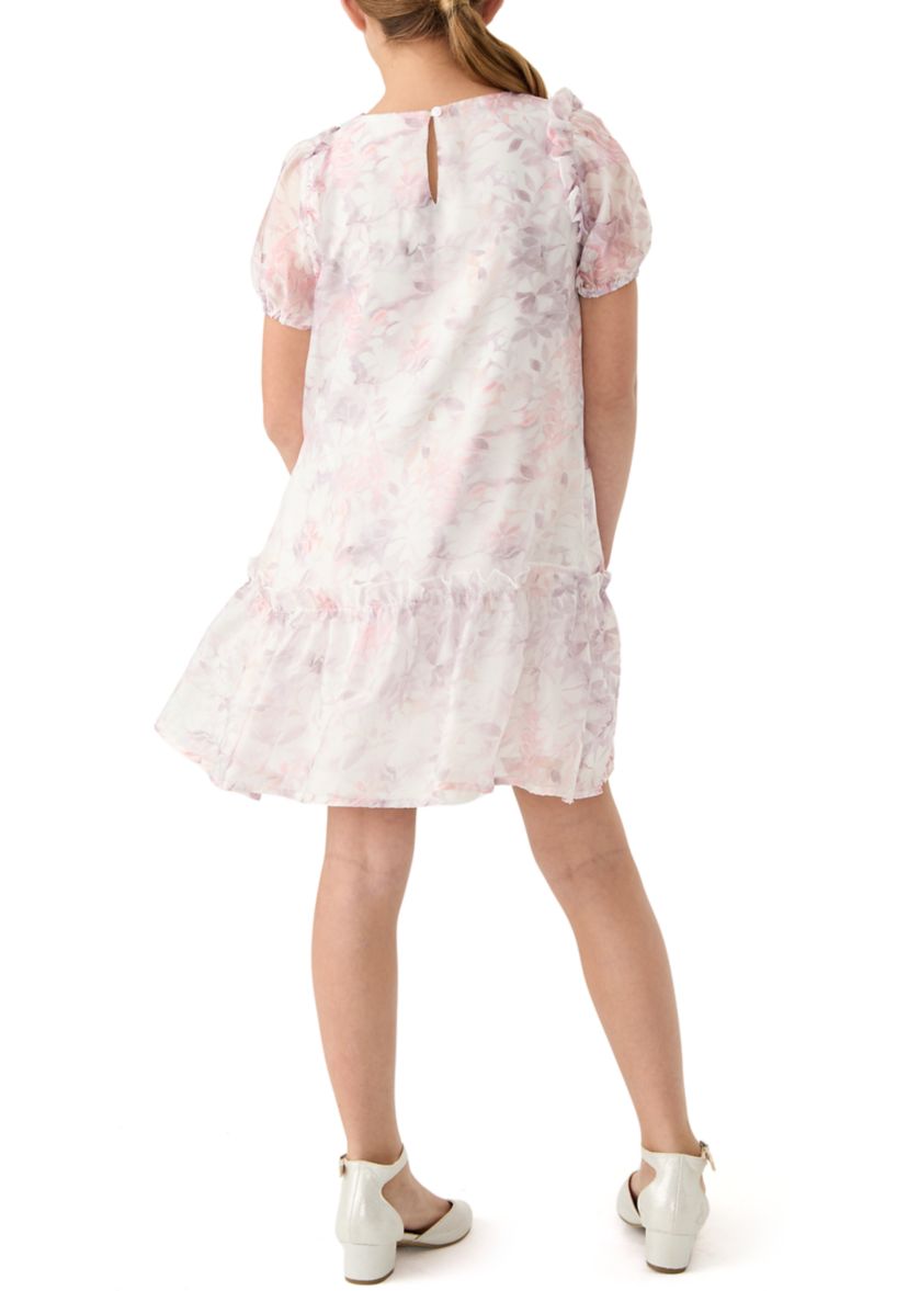 Womens Puff Sleeve Floral Dress