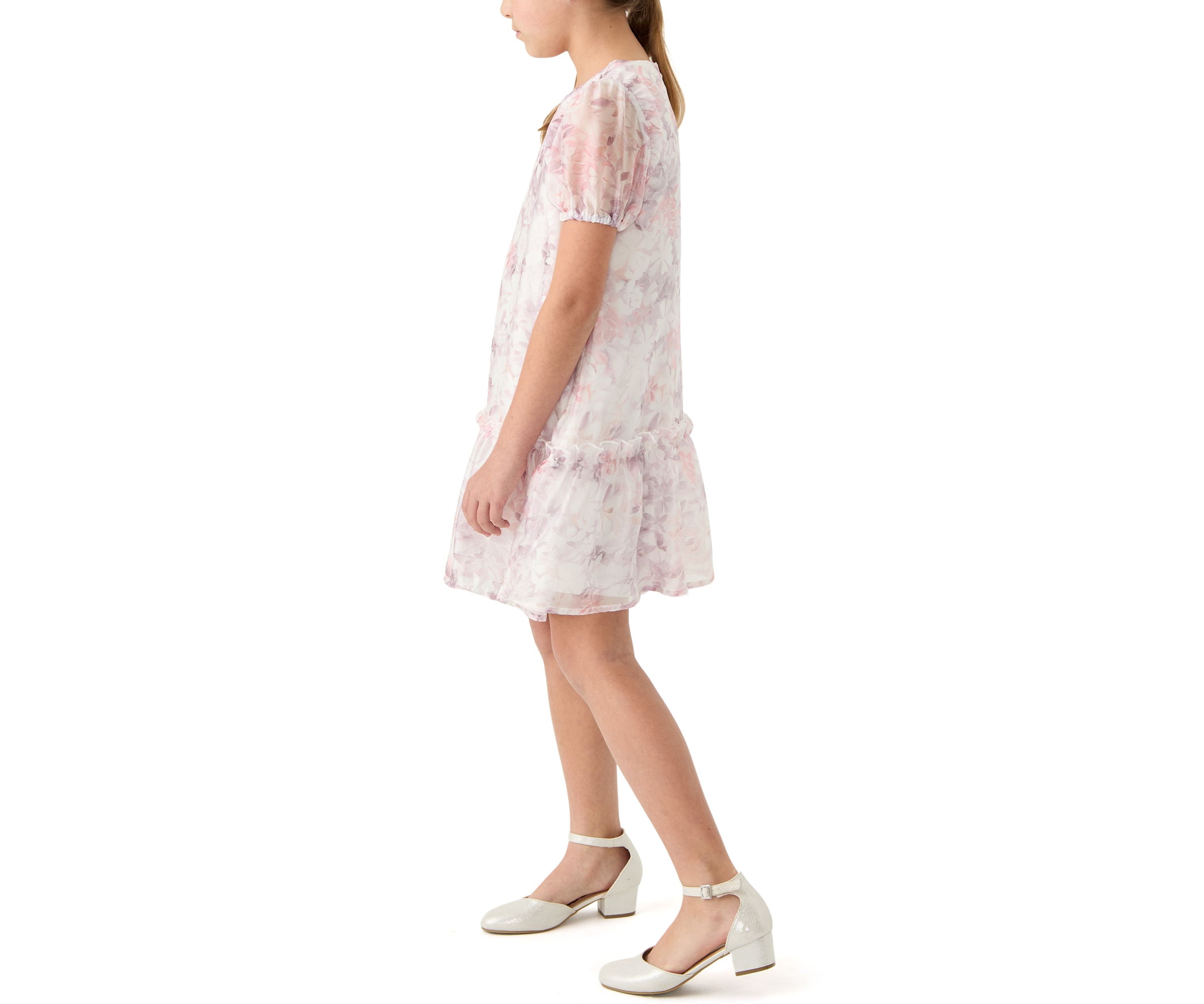 Womens Puff Sleeve Floral Dress